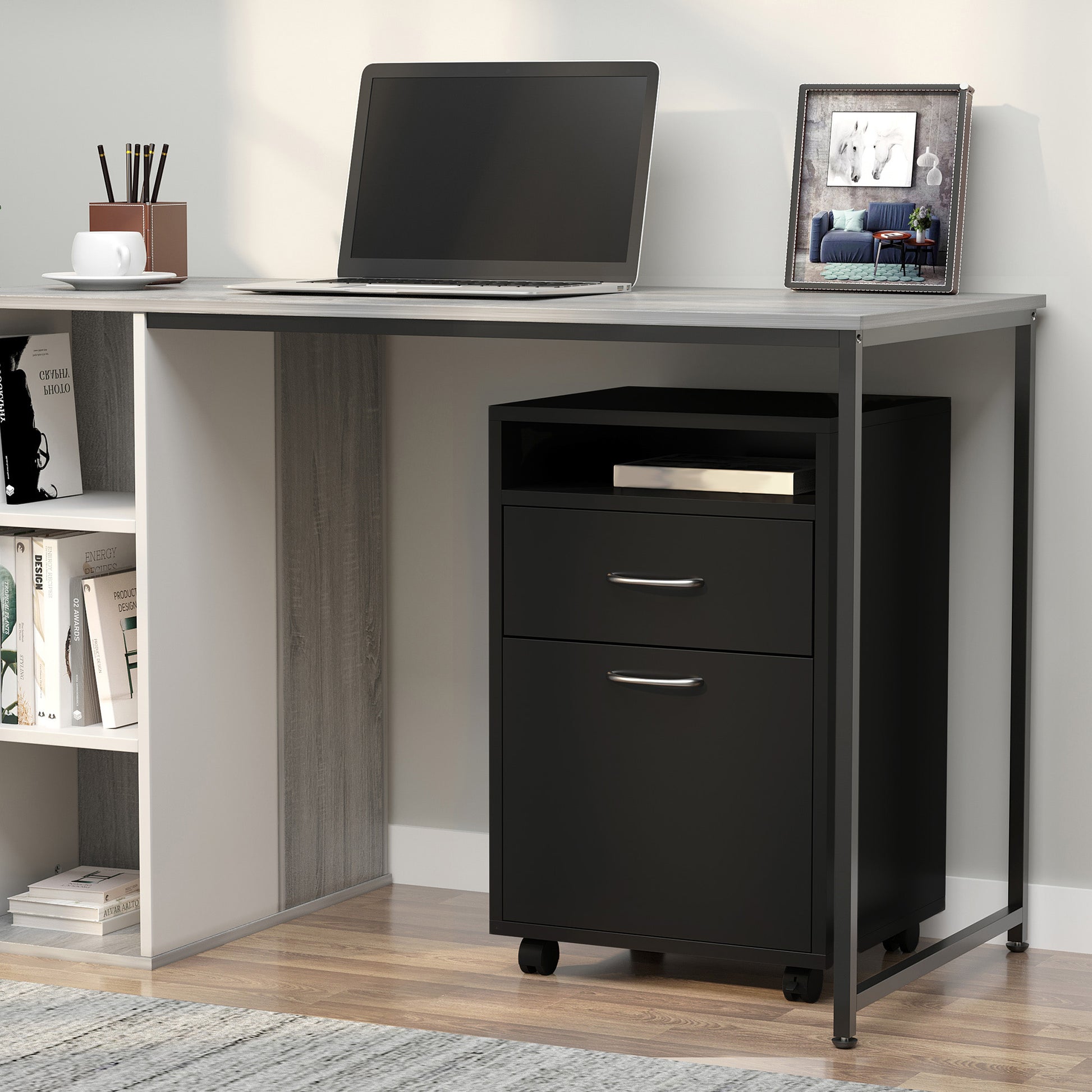 24" Rolling Filing Cabinet with Drawer - Black-Office Products > Office Furniture > Office Cabinets & Cupboards-DECOROLALA