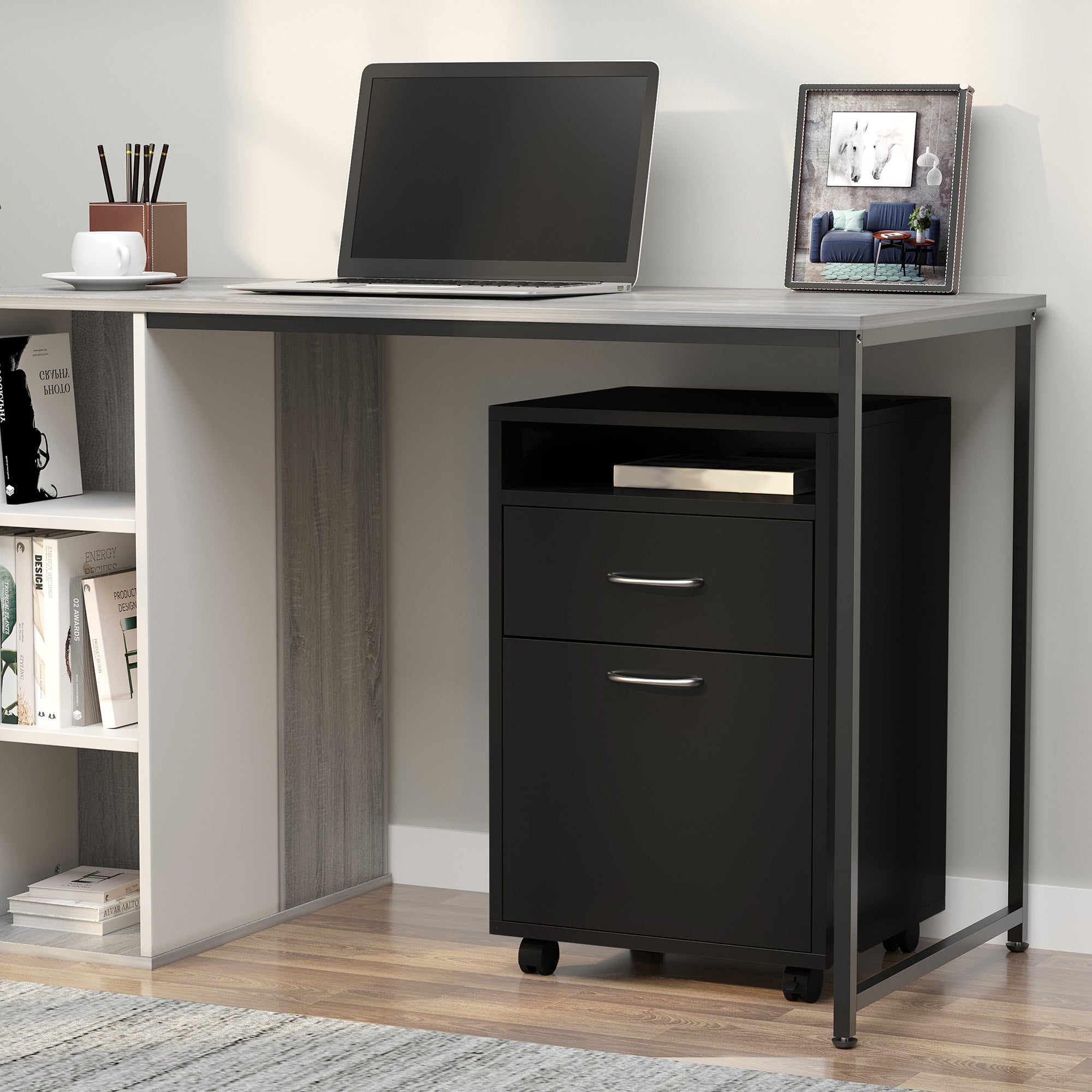 24" Rolling Filing Cabinet with Drawer - Black-Office Products > Office Furniture > Office Cabinets & Cupboards-DECOROLALA
