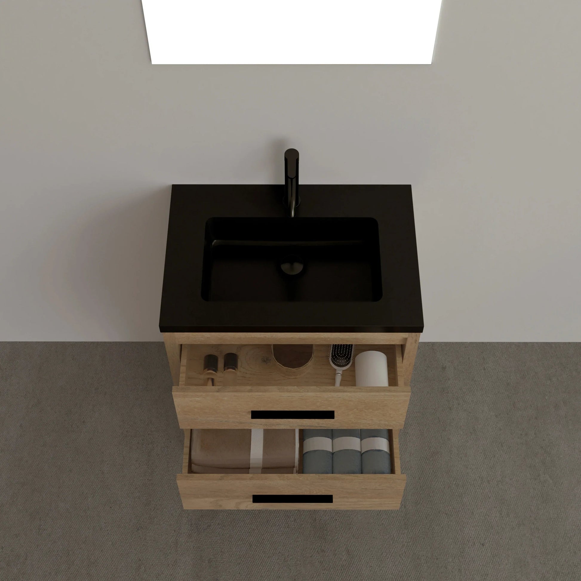 24" Rough Oak Freestanding Bathroom Vanity with Black Engineered Quartz Countertop-Migration_Bathroom Vanities-DECOROLALA