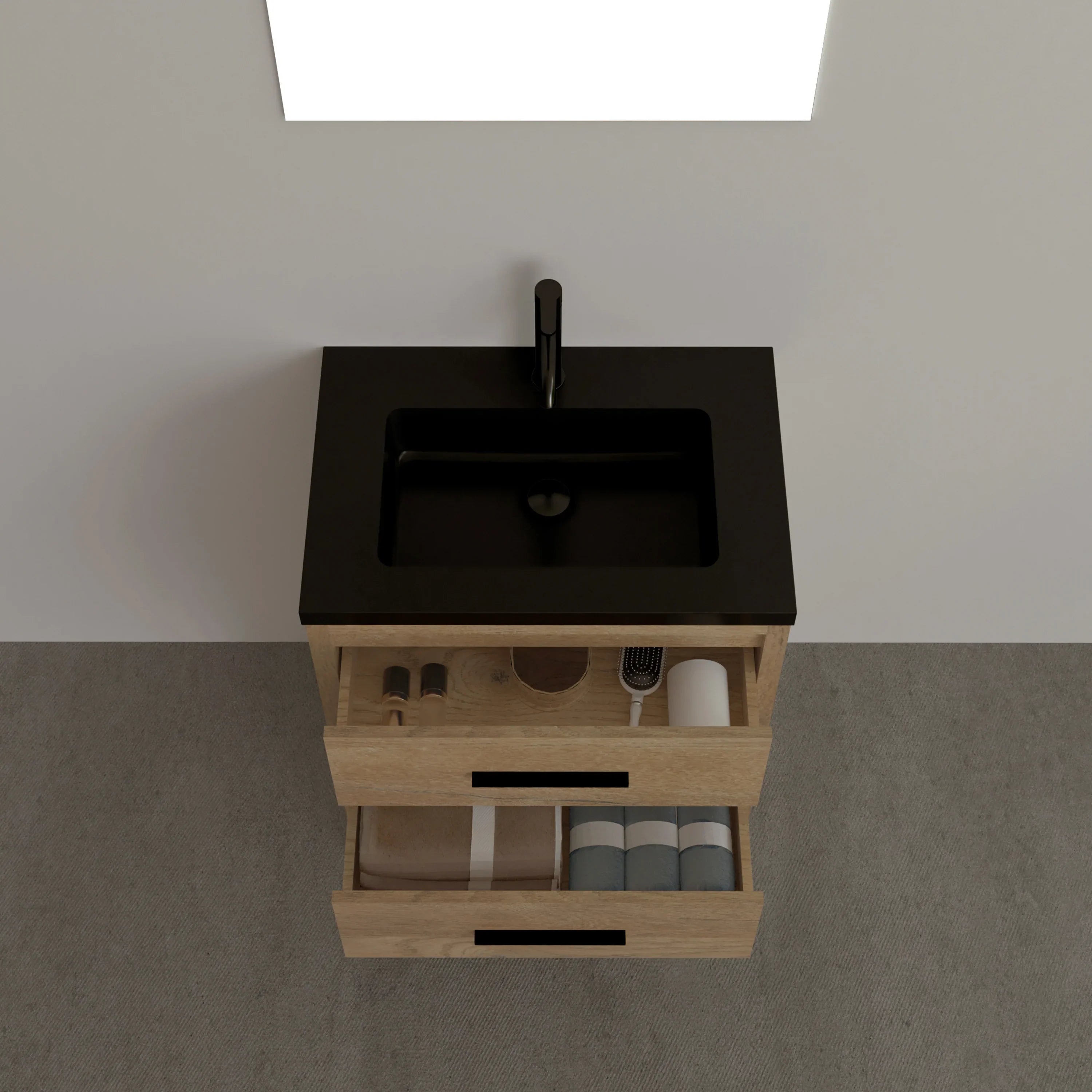 24" Rough Oak Freestanding Bathroom Vanity with Black Engineered Quartz Countertop-Migration_Bathroom Vanities-DECOROLALA