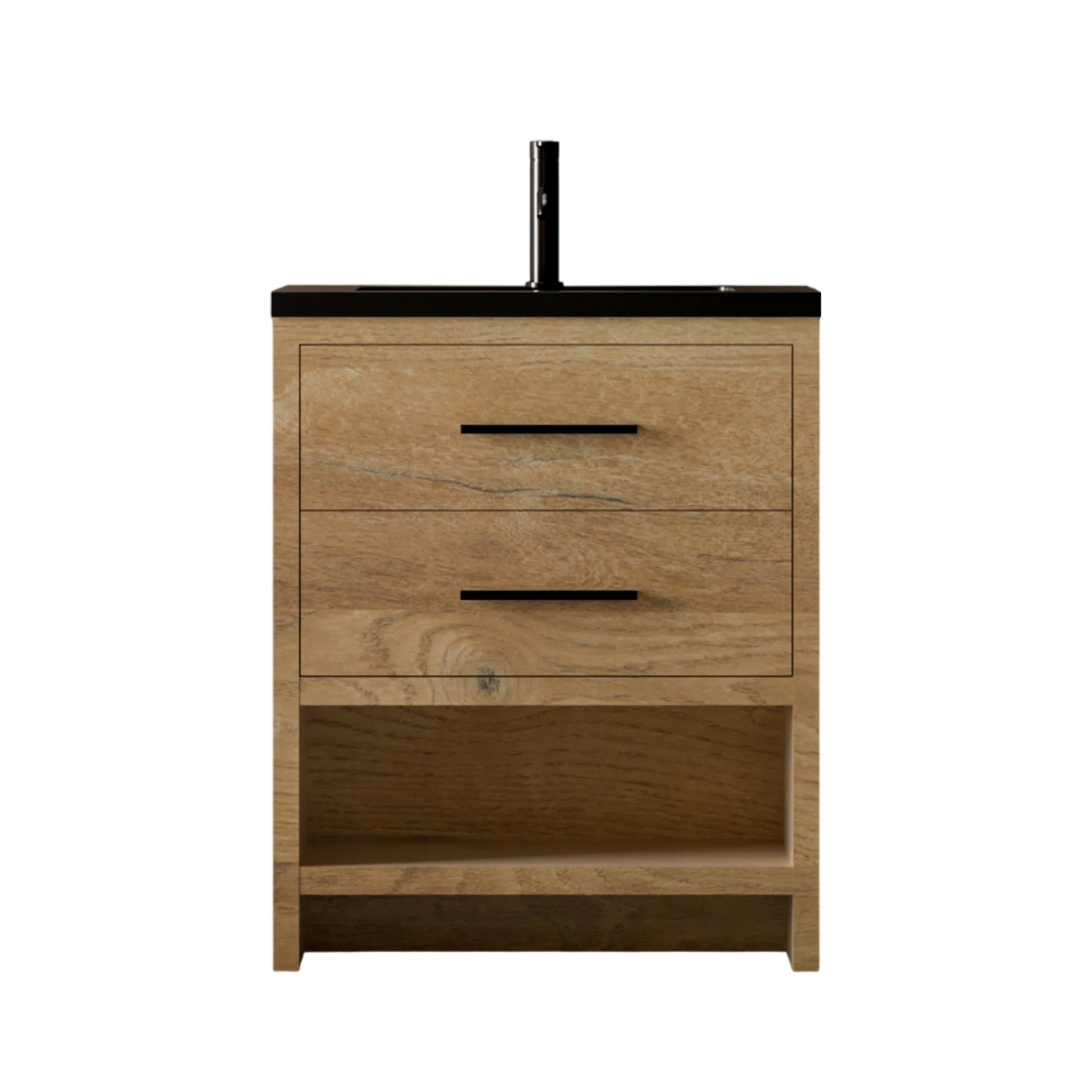 24" Rough Oak Freestanding Bathroom Vanity with Black Engineered Quartz Countertop-Migration_Bathroom Vanities-DECOROLALA