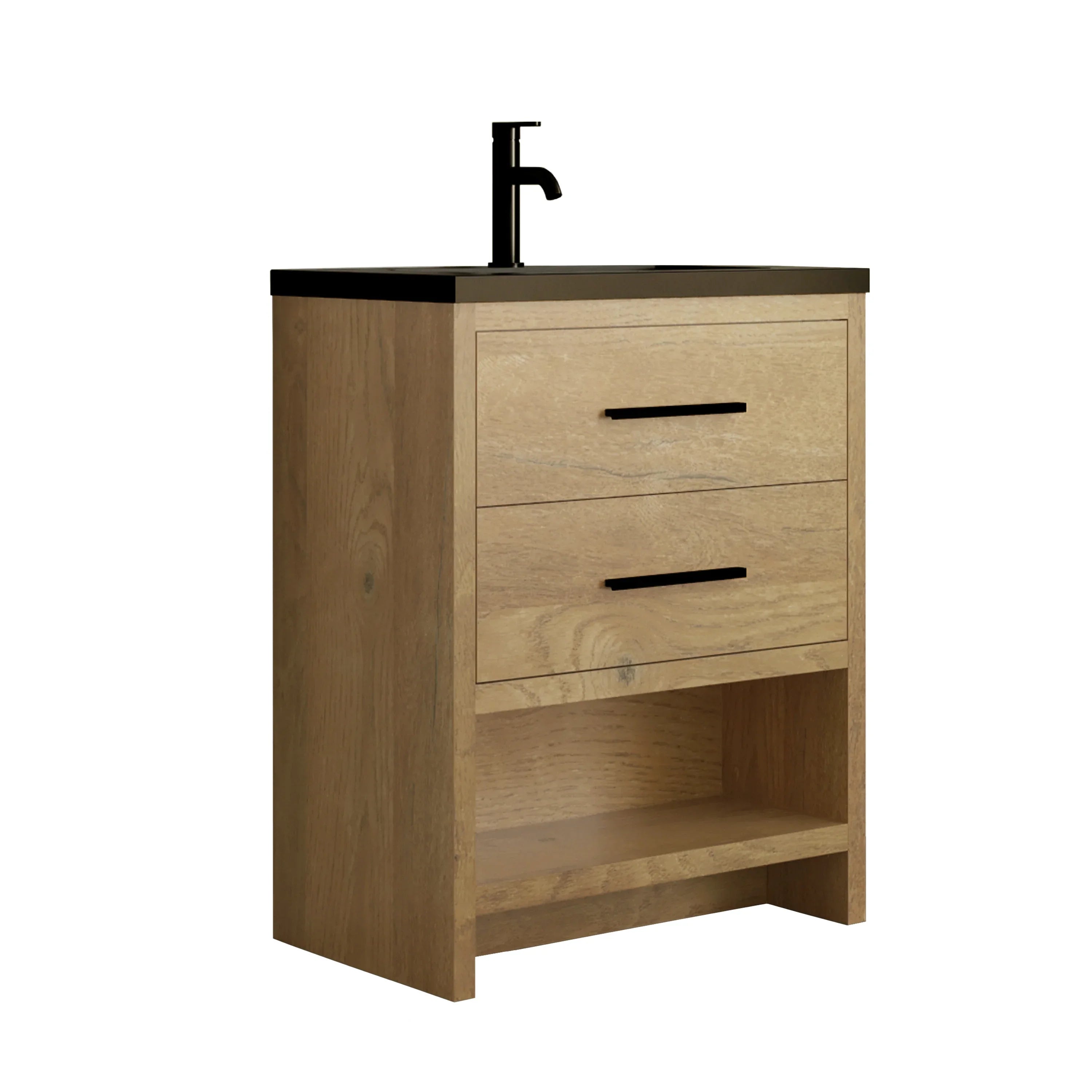 24" Rough Oak Freestanding Bathroom Vanity with Black Engineered Quartz Countertop-Migration_Bathroom Vanities-DECOROLALA