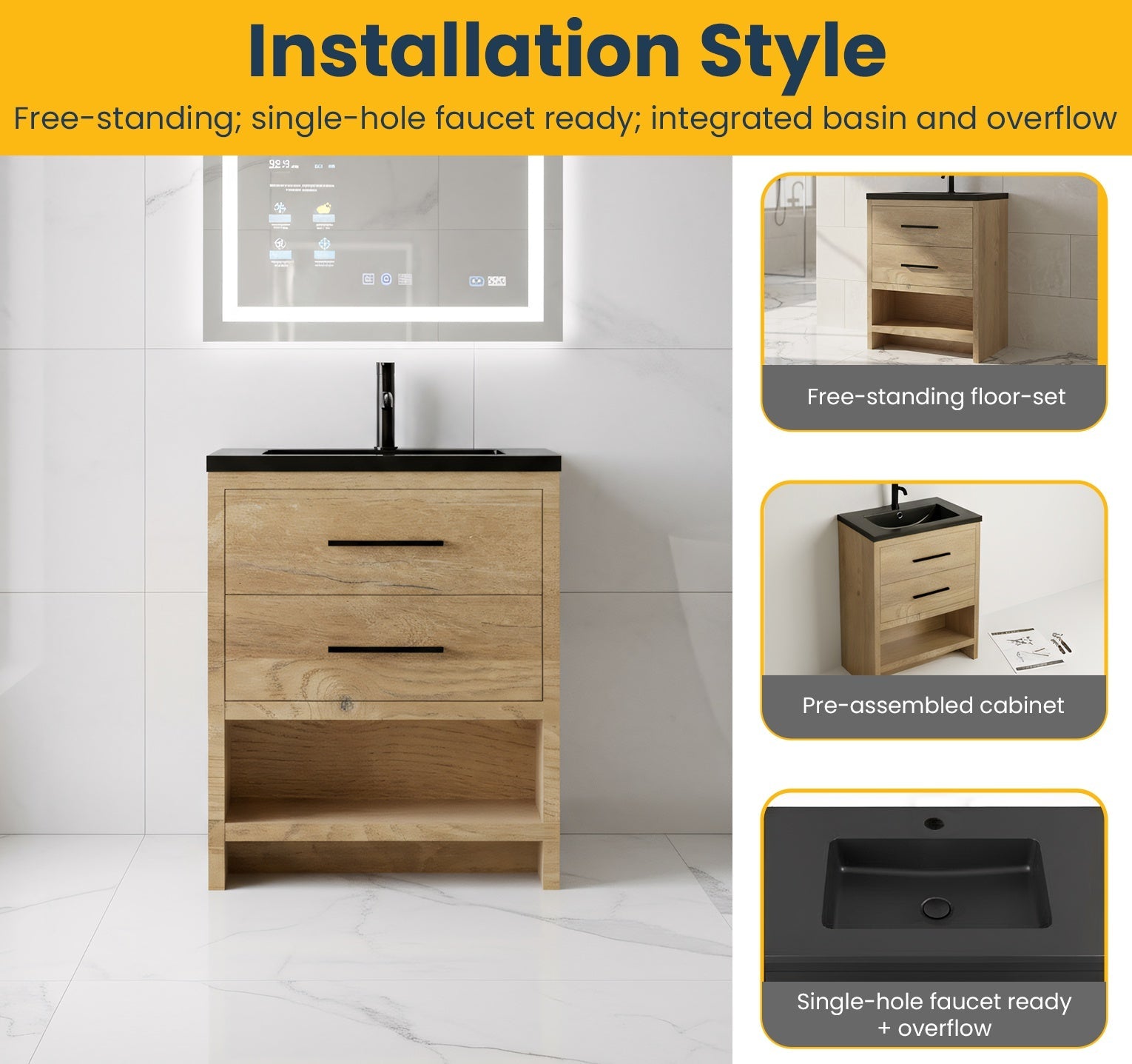 24" Rough Oak Freestanding Bathroom Vanity with Black Engineered Quartz Countertop-Migration_Bathroom Vanities-DECOROLALA