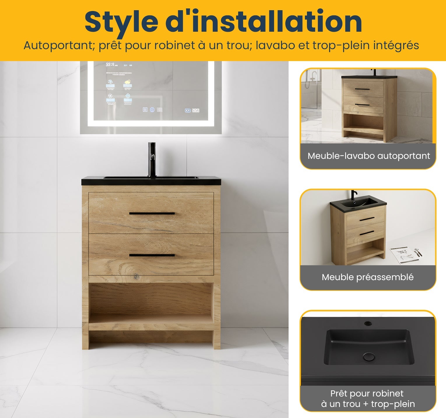 24" Rough Oak Freestanding Bathroom Vanity with Black Engineered Quartz Countertop-Migration_Bathroom Vanities-DECOROLALA