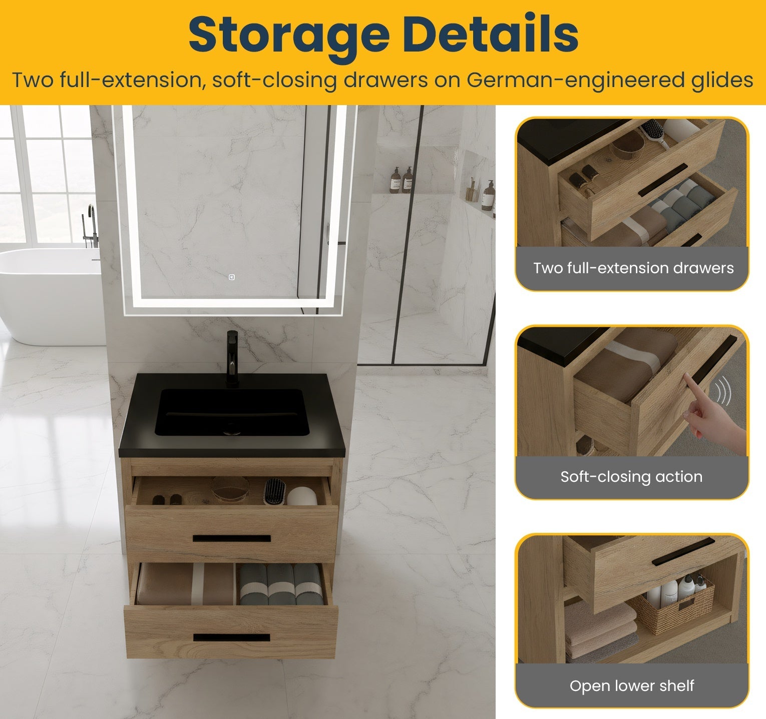 24" Rough Oak Freestanding Bathroom Vanity with Black Engineered Quartz Countertop-Migration_Bathroom Vanities-DECOROLALA