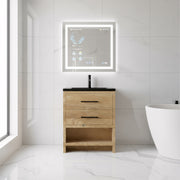 24" Rough Oak Freestanding Bathroom Vanity with Black Engineered Quartz Countertop-Migration_Bathroom Vanities-DECOROLALA