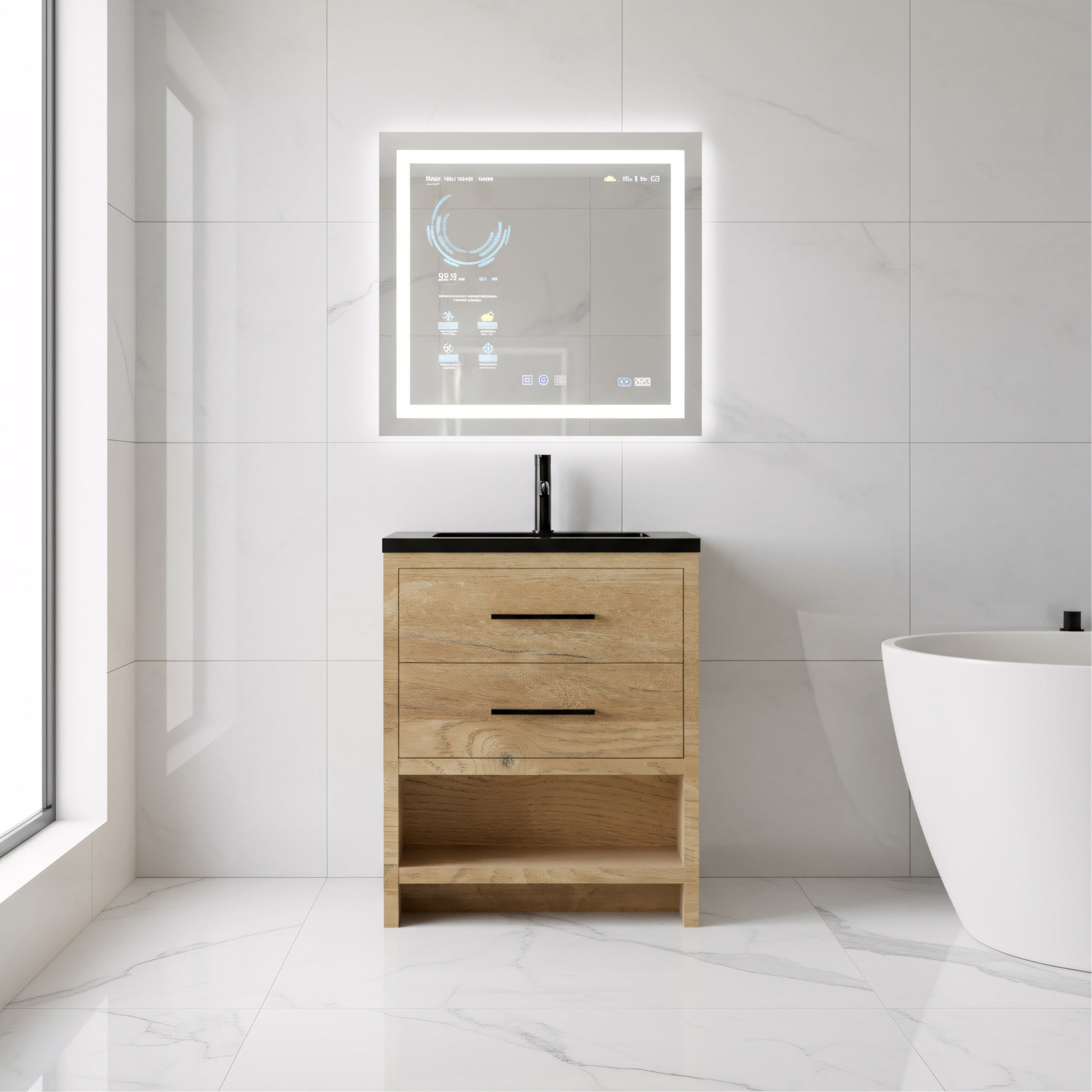 24" Rough Oak Freestanding Bathroom Vanity with Black Engineered Quartz Countertop-Migration_Bathroom Vanities-DECOROLALA