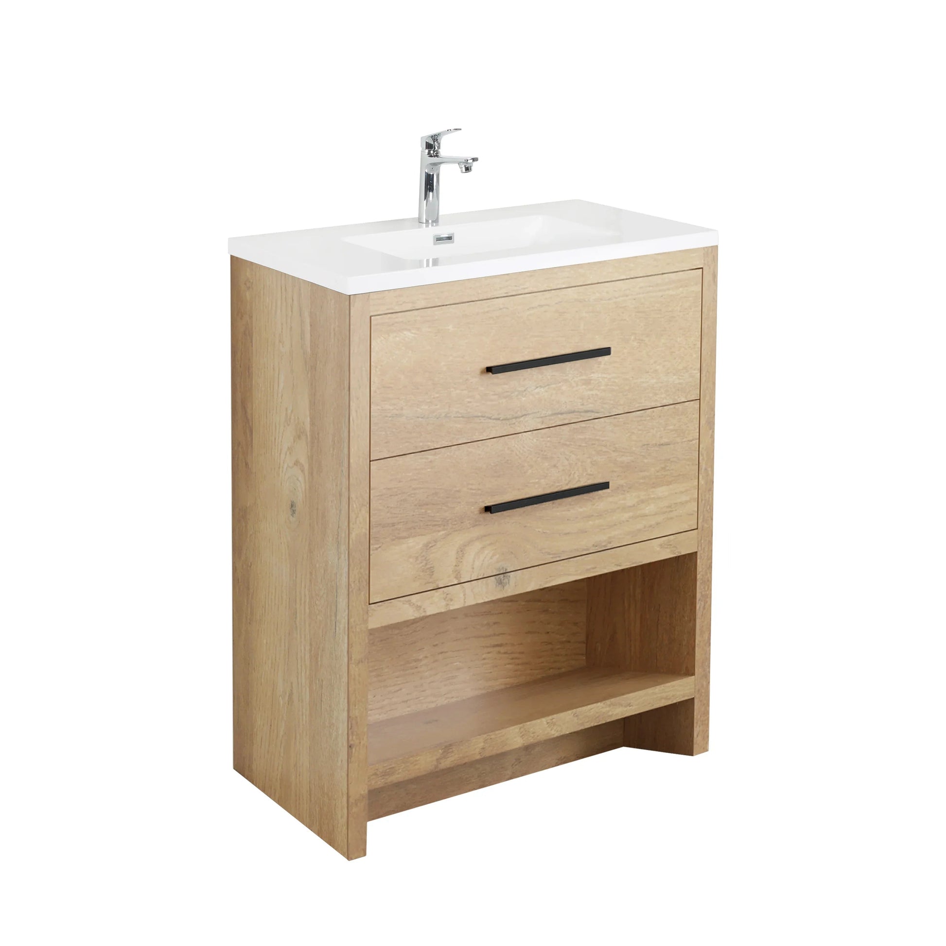 24" Rough Oak Freestanding Bathroom Vanity with White Polymarble Countertop-Migration_Bathroom Vanities-DECOROLALA