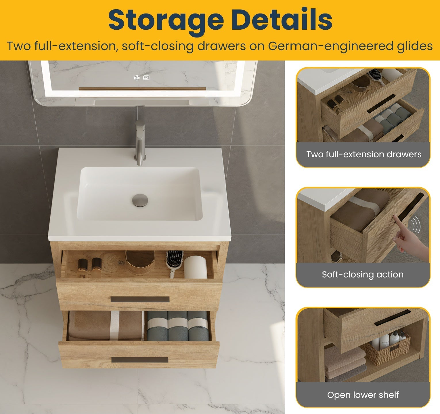 24" Rough Oak Freestanding Bathroom Vanity with White Polymarble Countertop-Migration_Bathroom Vanities-DECOROLALA