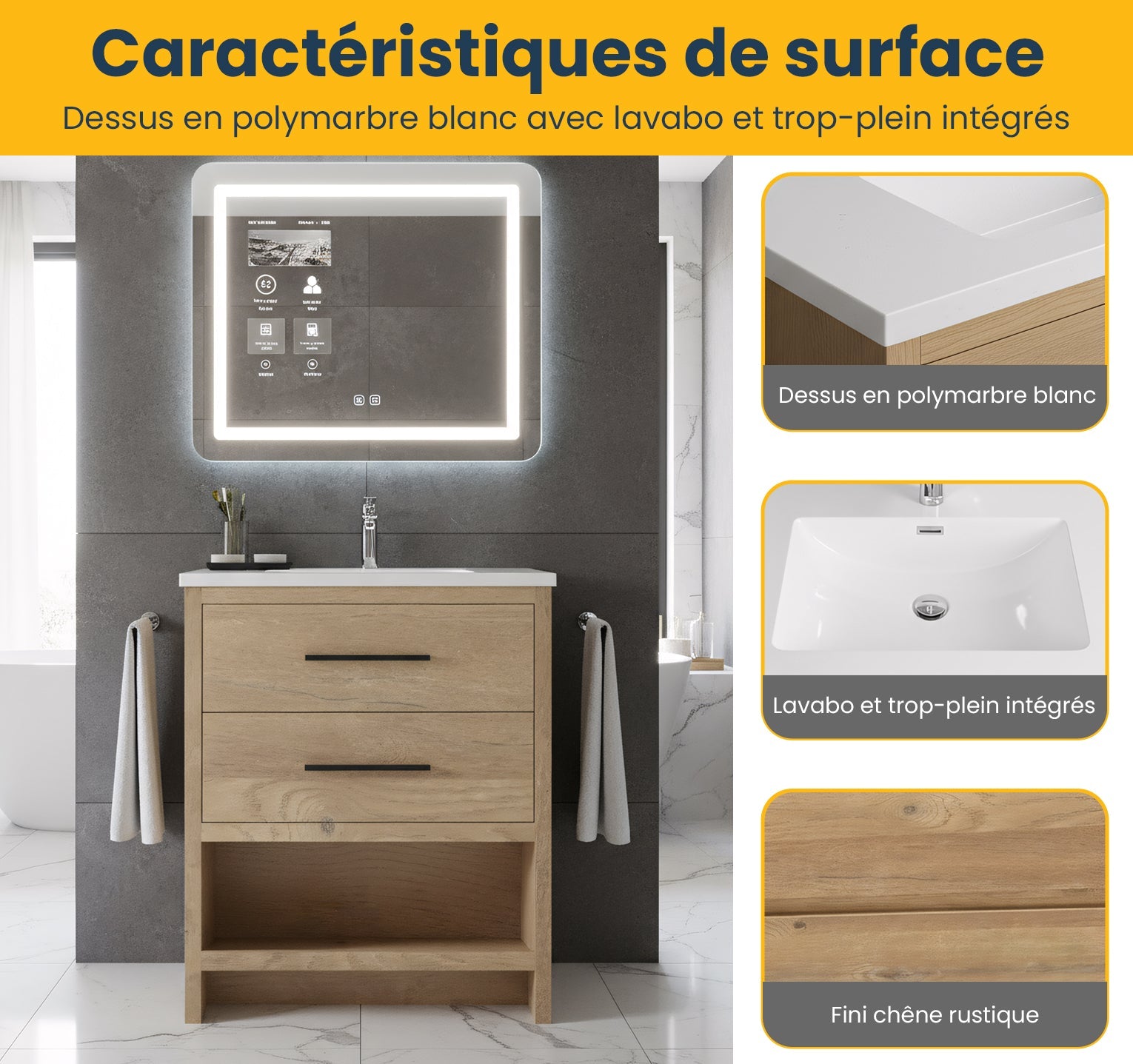 24" Rough Oak Freestanding Bathroom Vanity with White Polymarble Countertop-Migration_Bathroom Vanities-DECOROLALA