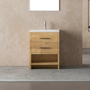 24" Rough Oak Freestanding Bathroom Vanity with White Polymarble Countertop-Migration_Bathroom Vanities-DECOROLALA