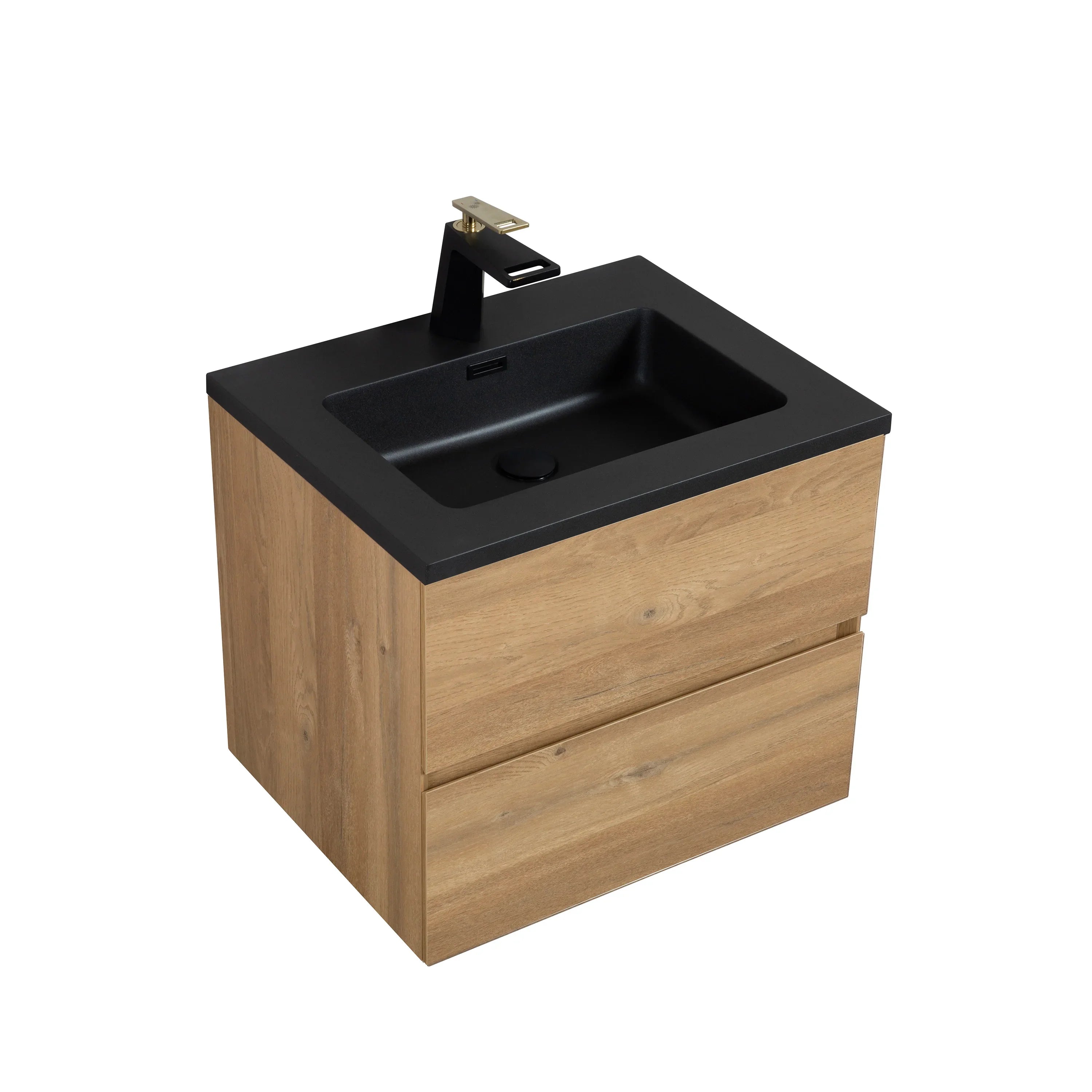 24" Rough Oak Wall Mount Bathroom Vanity with Black Engineered Quartz Countertop-Migration_Bathroom Vanities-DECOROLALA