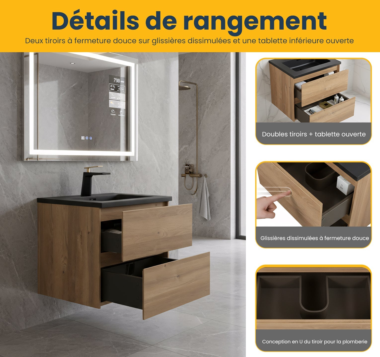 24" Rough Oak Wall Mount Bathroom Vanity with Black Engineered Quartz Countertop-Migration_Bathroom Vanities-DECOROLALA