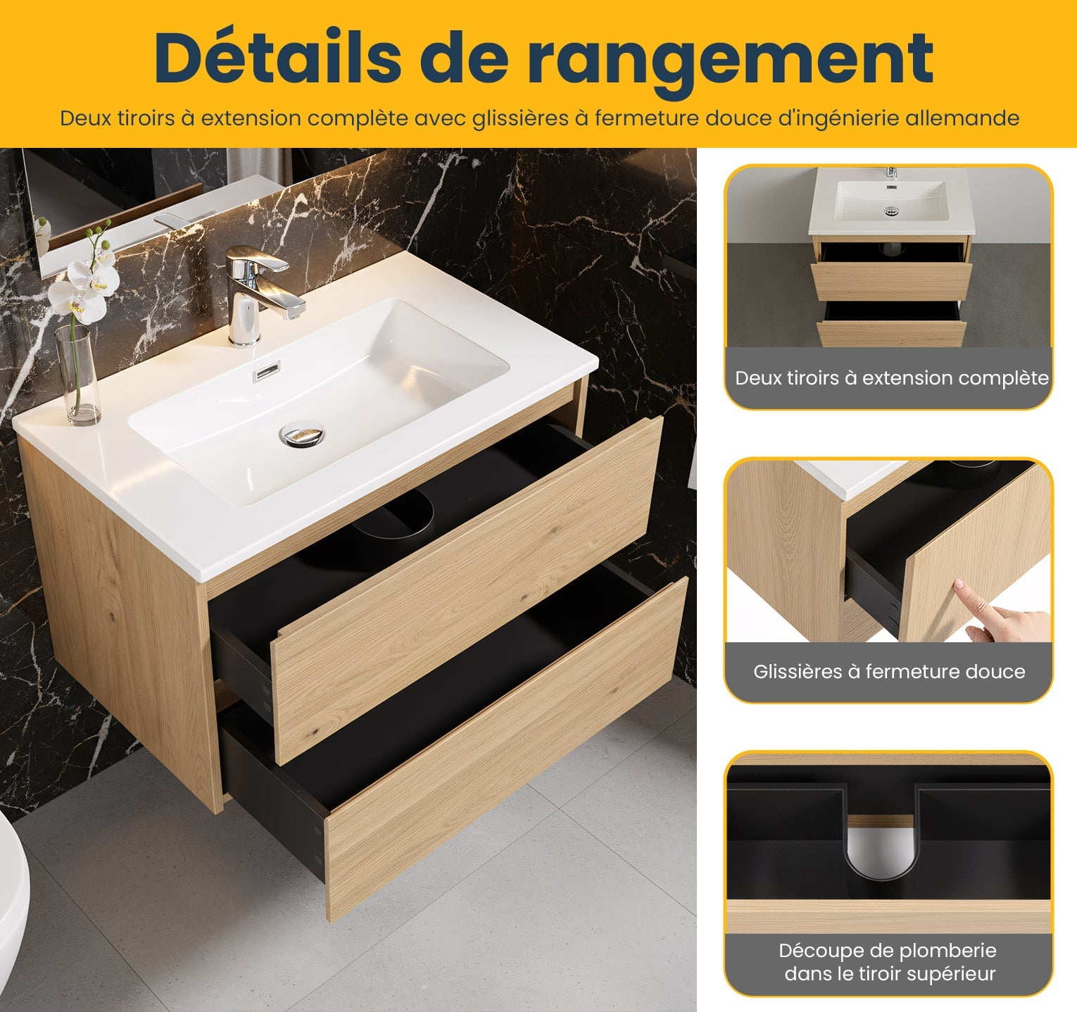 24" Rough Oak Wall Mount Bathroom Vanity with White Polymarble Countertop-Migration_Bathroom Vanities-DECOROLALA