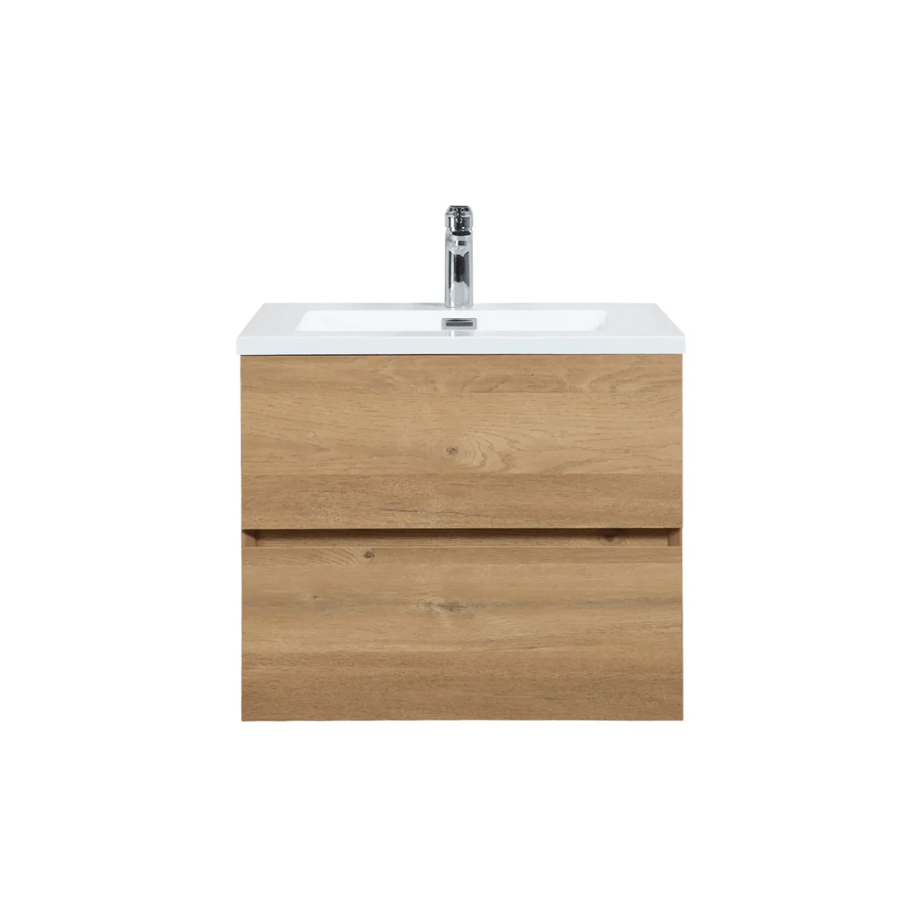 24" Rough Oak Wall Mount Bathroom Vanity with White Polymarble Countertop-Migration_Bathroom Vanities-DECOROLALA