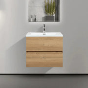 24" Rough Oak Wall Mount Bathroom Vanity with White Polymarble Countertop-Migration_Bathroom Vanities-DECOROLALA