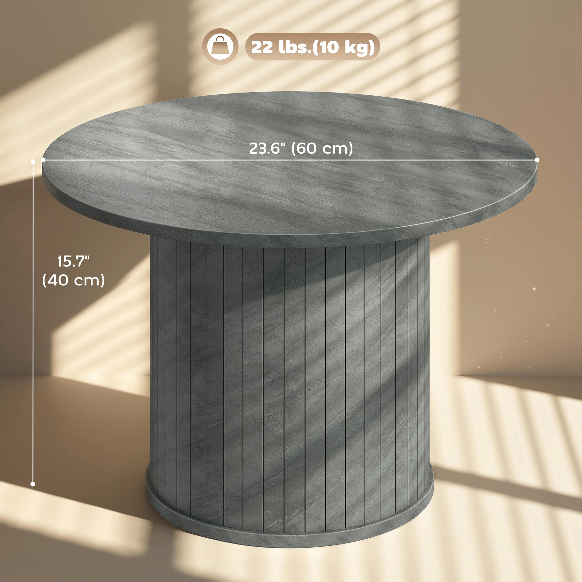 24" Round Coffee Table - Cement Grey Slatted Pedestal-Home Furnishings > Living Room Furniture > Coffee Tables-DECOROLALA