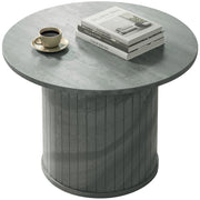 24" Round Coffee Table - Cement Grey Slatted Pedestal-Home Furnishings > Living Room Furniture > Coffee Tables-DECOROLALA