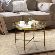 24" Round Coffee Table - Gold Hammered Tray Top Boho Metal-Coffee Tables-DECOROLALA