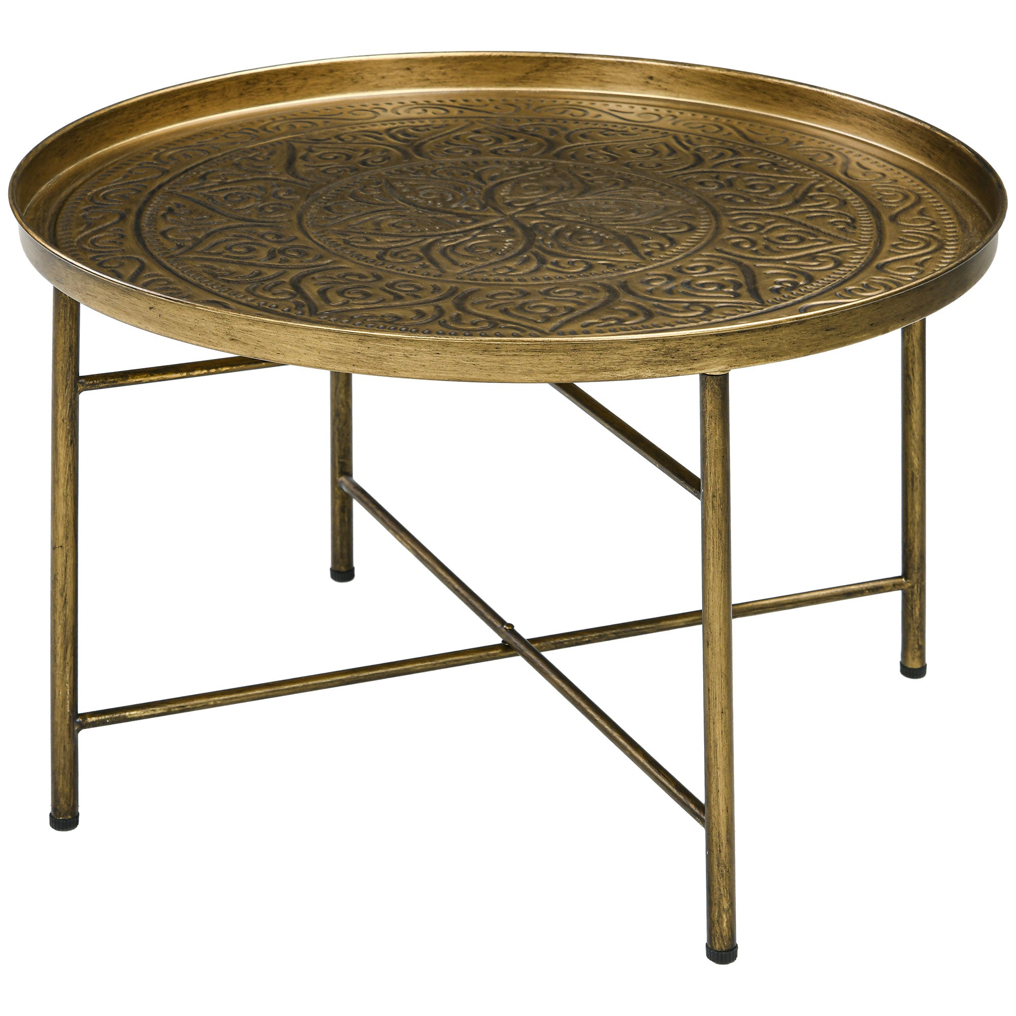 24" Round Coffee Table - Gold Hammered Tray Top Boho Metal-Home Furnishings > Living Room Furniture > Coffee Tables-DECOROLALA