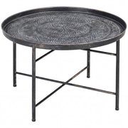 24" Round Coffee Table - Hammered Tray Top Pewter Metal-Home Furnishings > Living Room Furniture > Coffee Tables-DECOROLALA