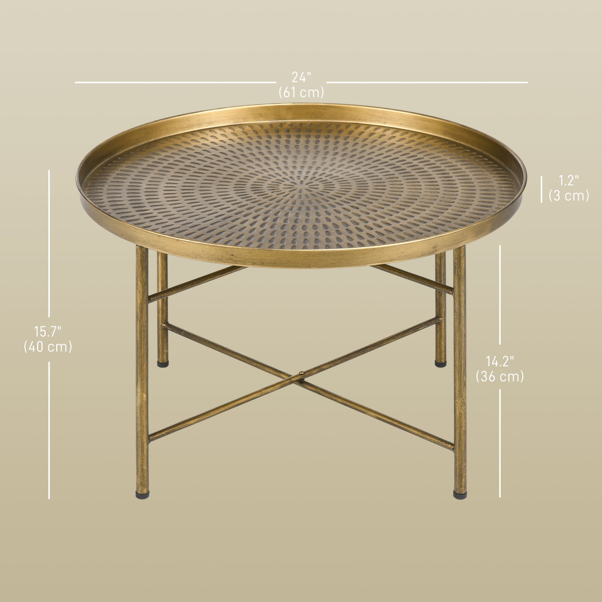 24" Round Hammered Coffee Table - Gold Boho Metal Frame-Home Furnishings > Living Room Furniture > Coffee Tables-DECOROLALA