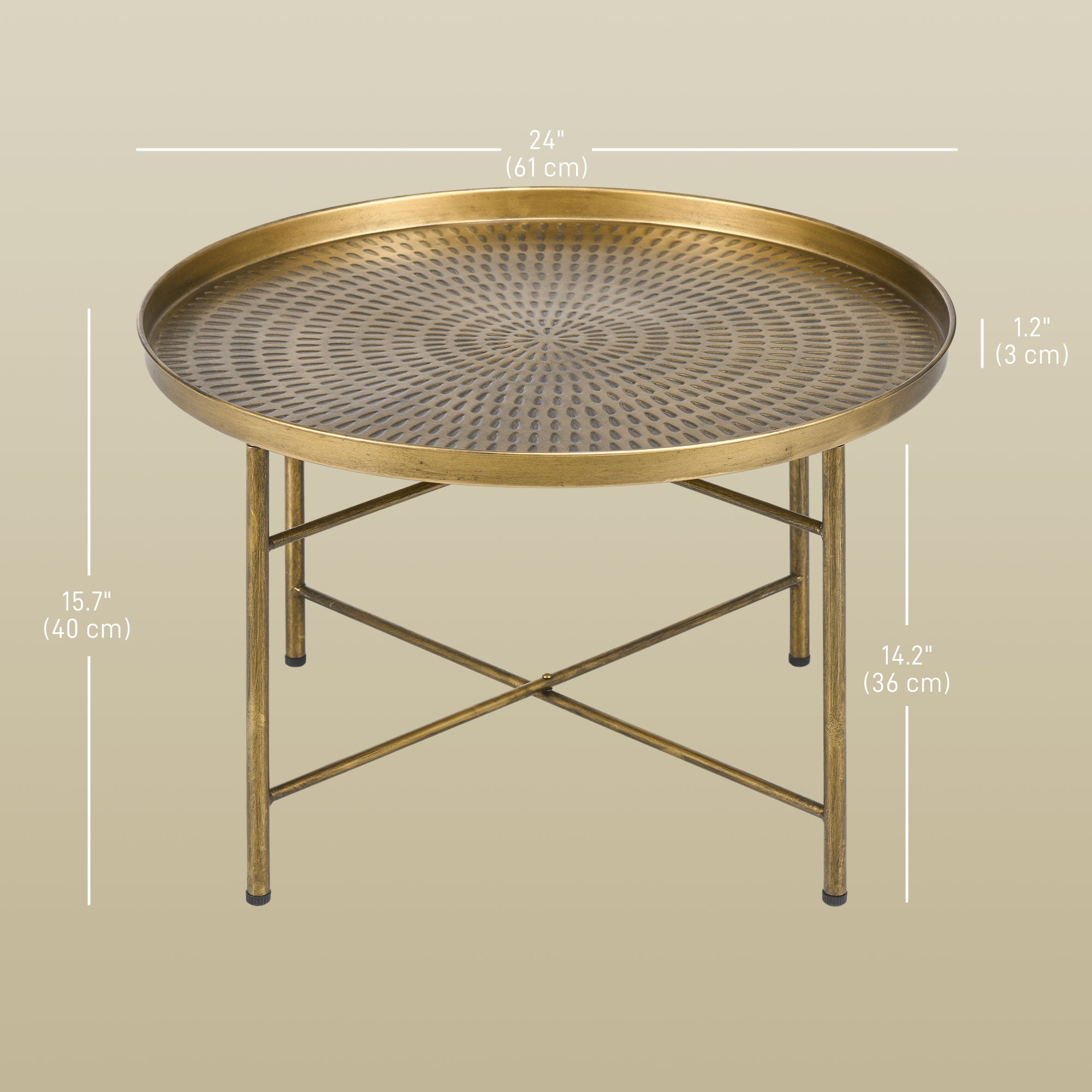 24" Round Hammered Coffee Table - Gold Boho Metal Frame-Home Furnishings > Living Room Furniture > Coffee Tables-DECOROLALA