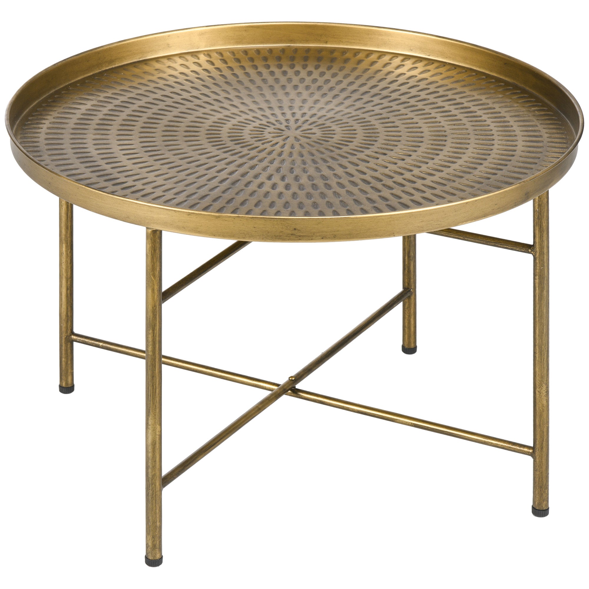 24" Round Hammered Coffee Table - Gold Boho Metal Frame-Home Furnishings > Living Room Furniture > Coffee Tables-DECOROLALA