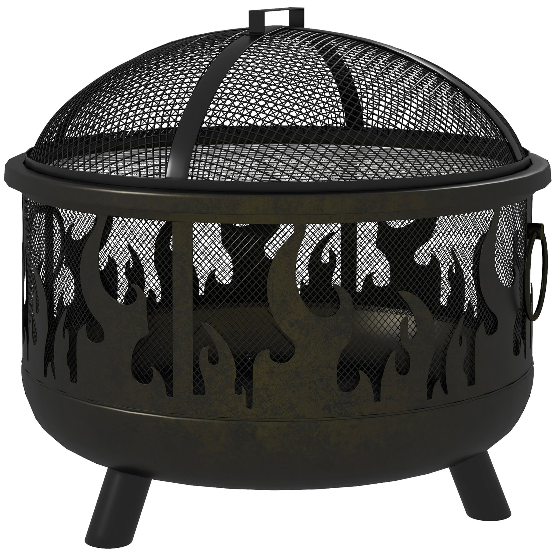 24" Round Outdoor Steel Fire Pit with Grill and Lid - Black-Patio & Garden > Fire Pits-DECOROLALA