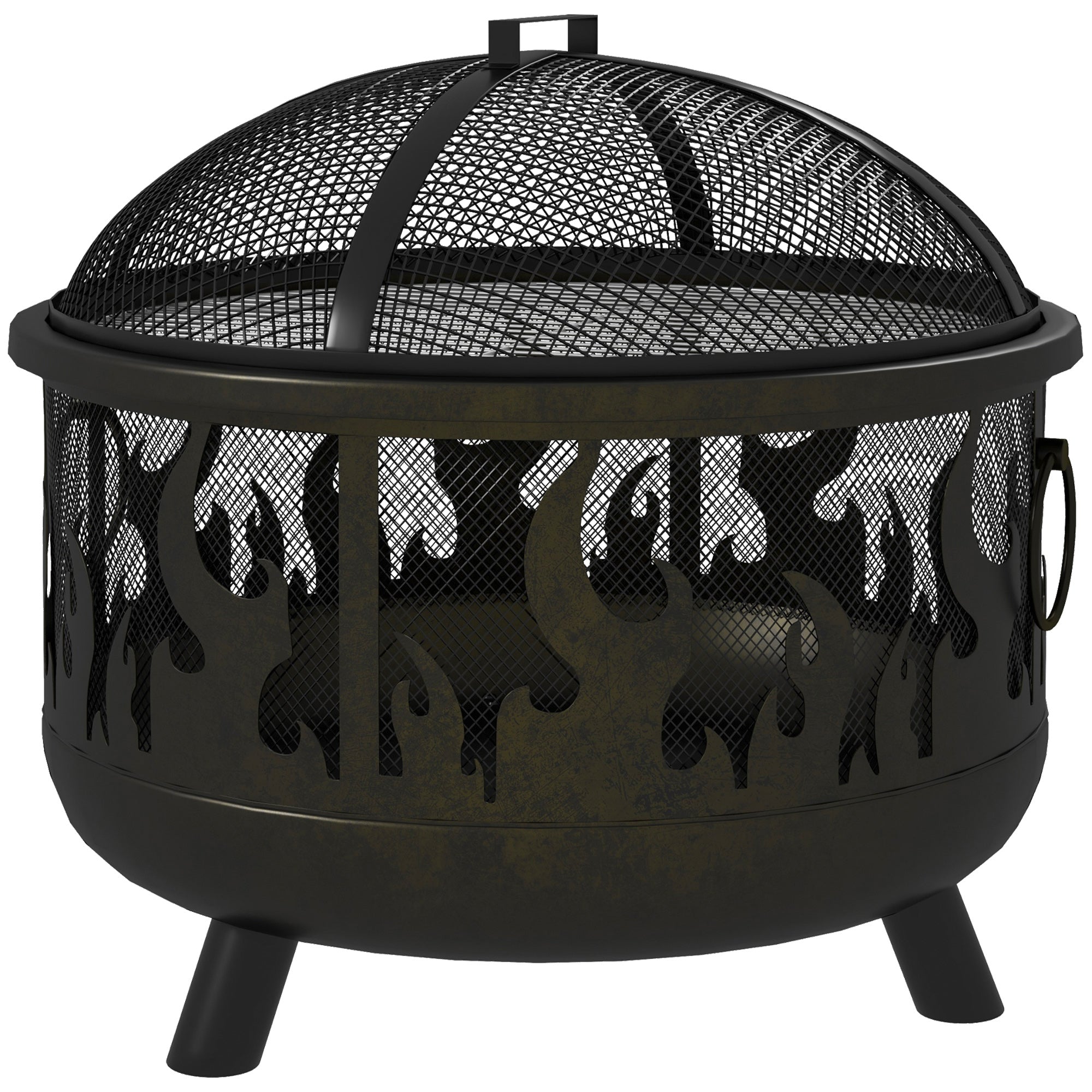 24" Round Outdoor Steel Fire Pit with Grill and Lid - Black-Patio & Garden > Fire Pits-DECOROLALA
