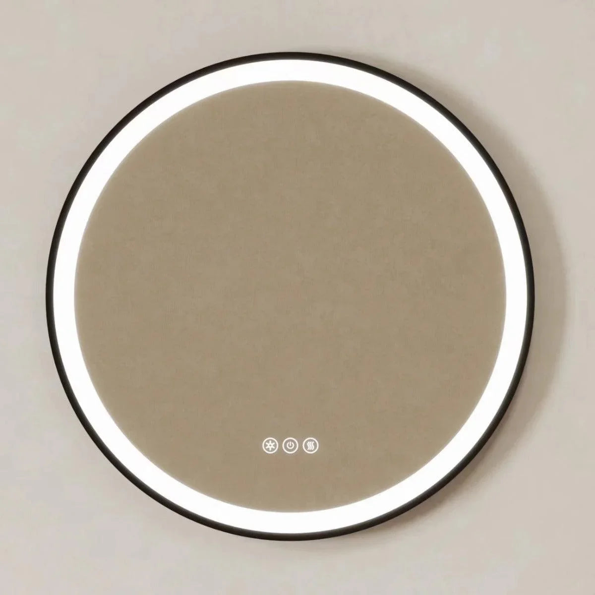 24" Round Smart LED Bathroom Mirror with Digital Clock & Temperature Display - Matte Black Frame Anti-Fog Mirror with Touch Screen Dimming Control & Energy-Saving Lighting-Migration_Mirrors-DECOROLALA