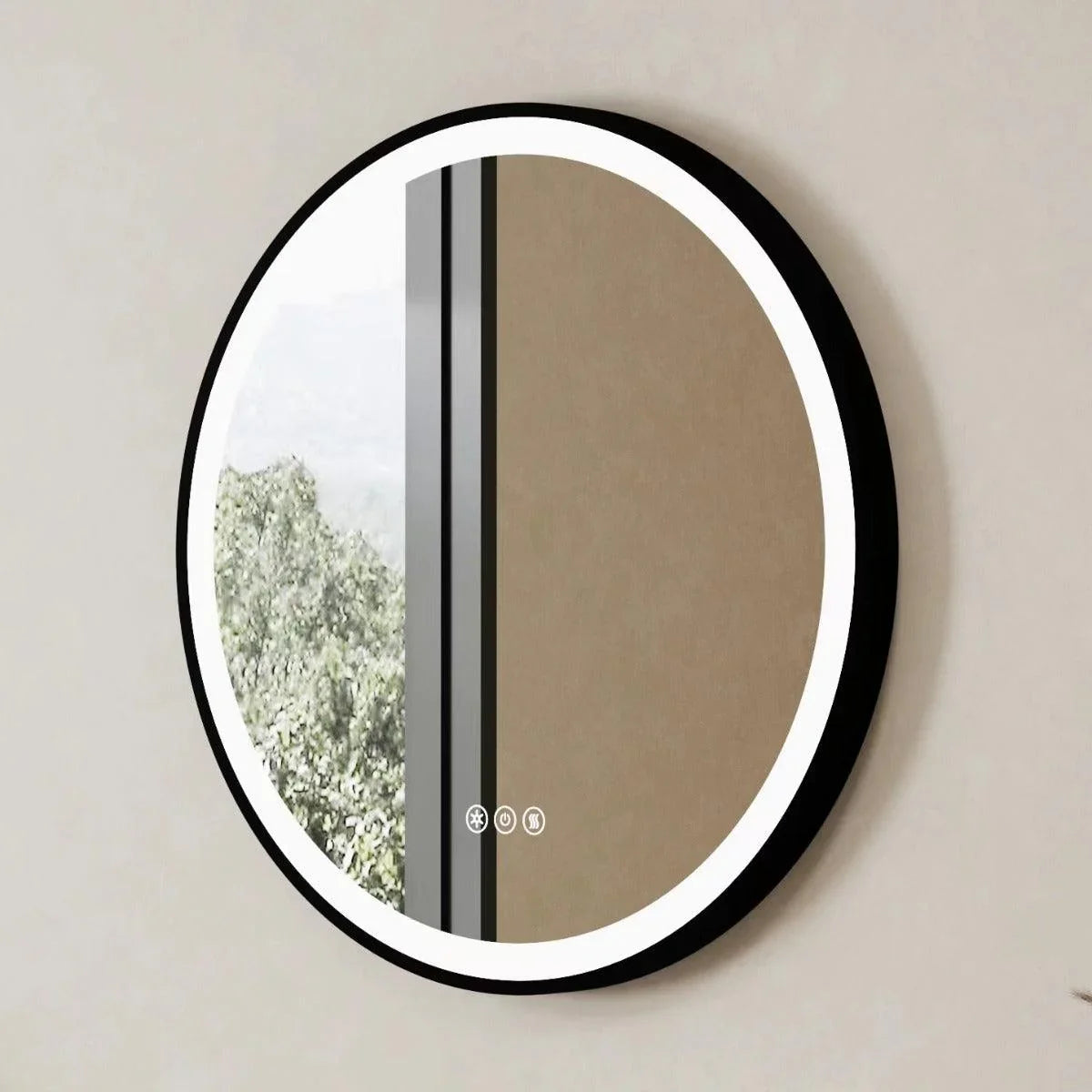 24" Round Smart LED Bathroom Mirror with Digital Clock & Temperature Display - Matte Black Frame Anti-Fog Mirror with Touch Screen Dimming Control & Energy-Saving Lighting-Migration_Mirrors-DECOROLALA