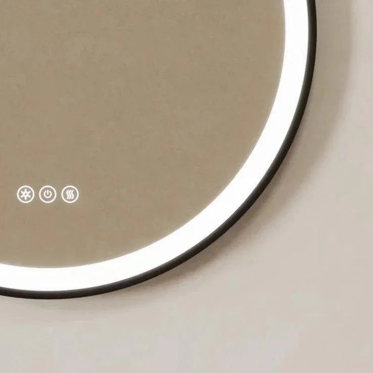 24" Round Smart LED Bathroom Mirror with Digital Clock & Temperature Display - Matte Black Frame Anti-Fog Mirror with Touch Screen Dimming Control & Energy-Saving Lighting-Migration_Mirrors-DECOROLALA