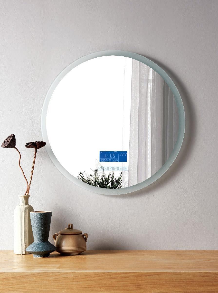 24" Round Smart LED Bathroom Mirror with Touch Screen, Bluetooth & Frosted Edge Lighting-Migration_Mirrors-DECOROLALA