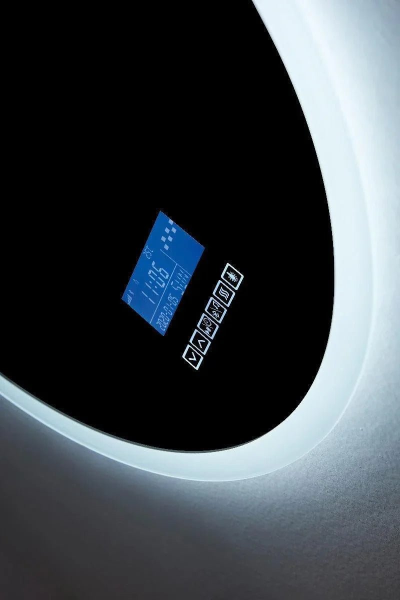 24" Round Smart LED Mirror with Touch Screen Interface & Bluetooth Speakers - Circular Frosted Edge Lighting Mirror with 360-Degree Glow, Automatic Anti-Fog & Digital Display-Migration_Mirrors-DECOROLALA