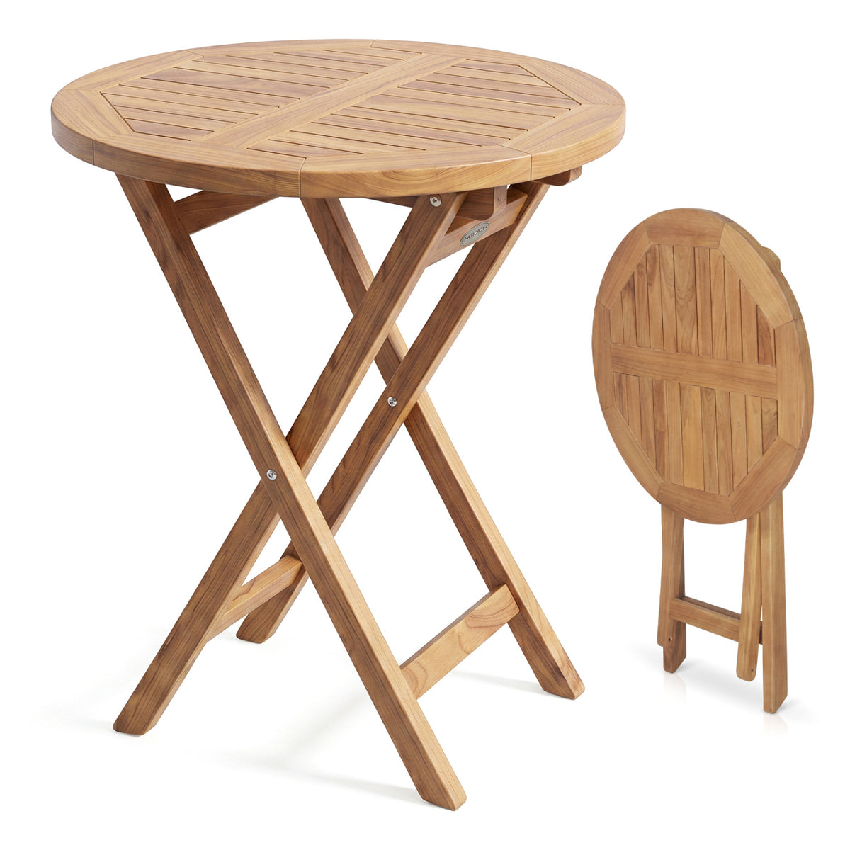 24" Round Solid Teak Outdoor Folding Bistro Table with Footrest-Patio Coffee Tables-DECOROLALA
