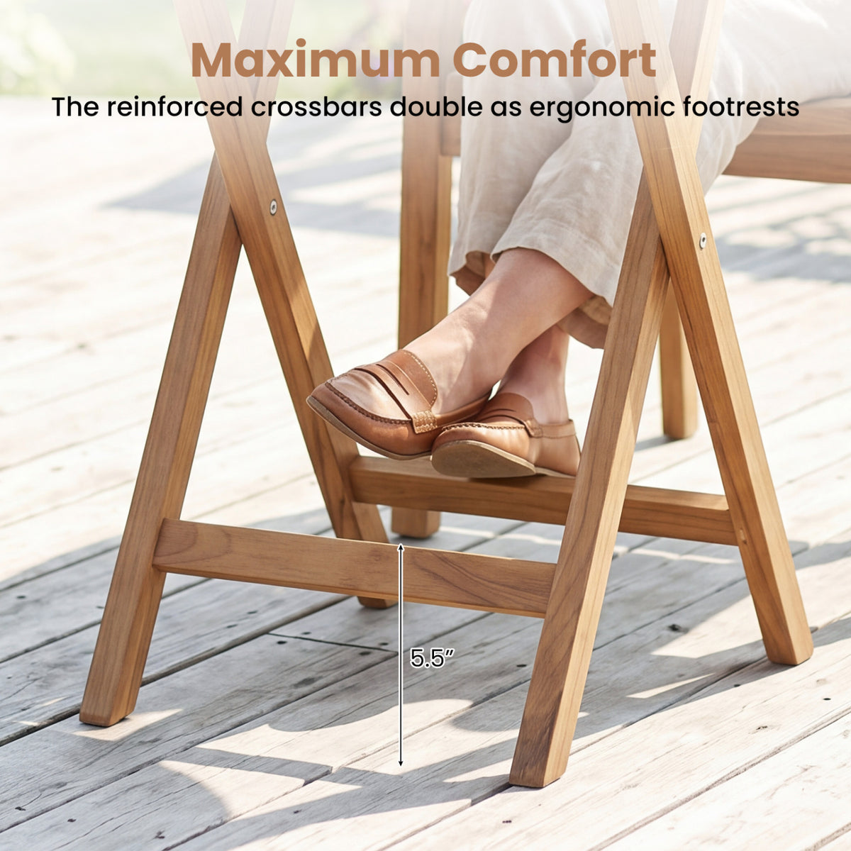 24" Round Solid Teak Outdoor Folding Bistro Table with Footrest-Patio Coffee Tables-DECOROLALA