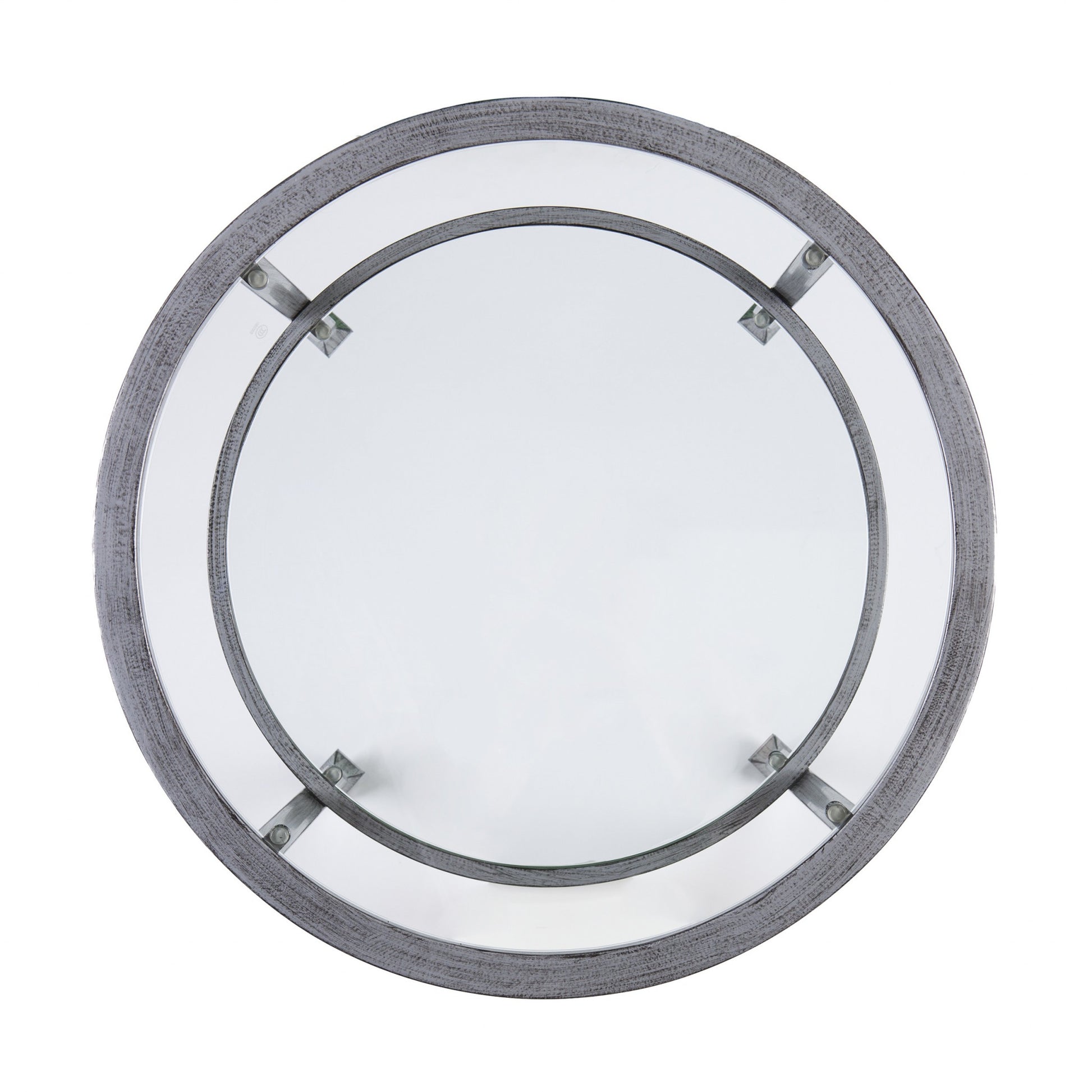 24" Silver And Clear Glass And Distressed Iron Round End Table With Shelf-End-Side Tables-DECOROLALA