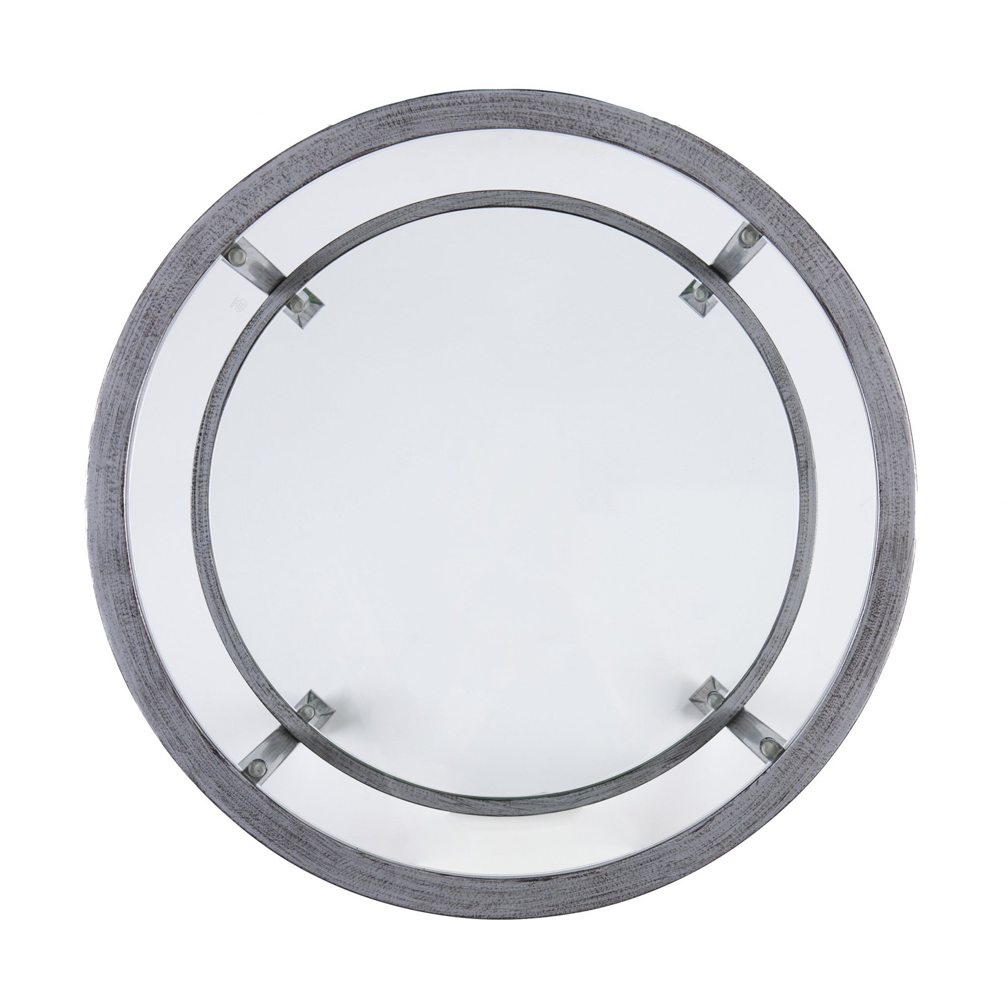 24" Silver And Clear Glass And Distressed Iron Round End Table With Shelf-End-Side Tables-DECOROLALA