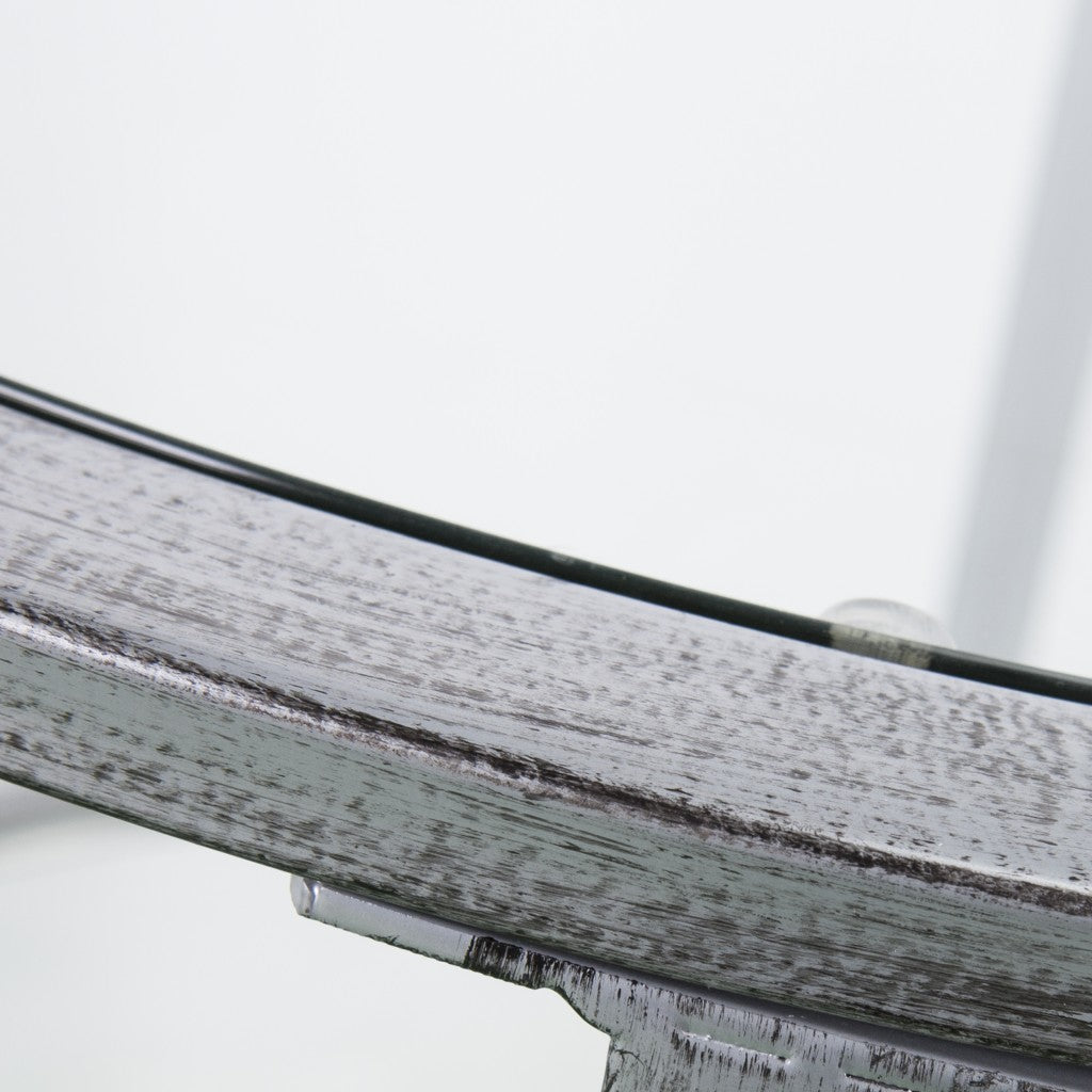 24" Silver And Clear Glass And Distressed Iron Round End Table With Shelf-End-Side Tables-DECOROLALA