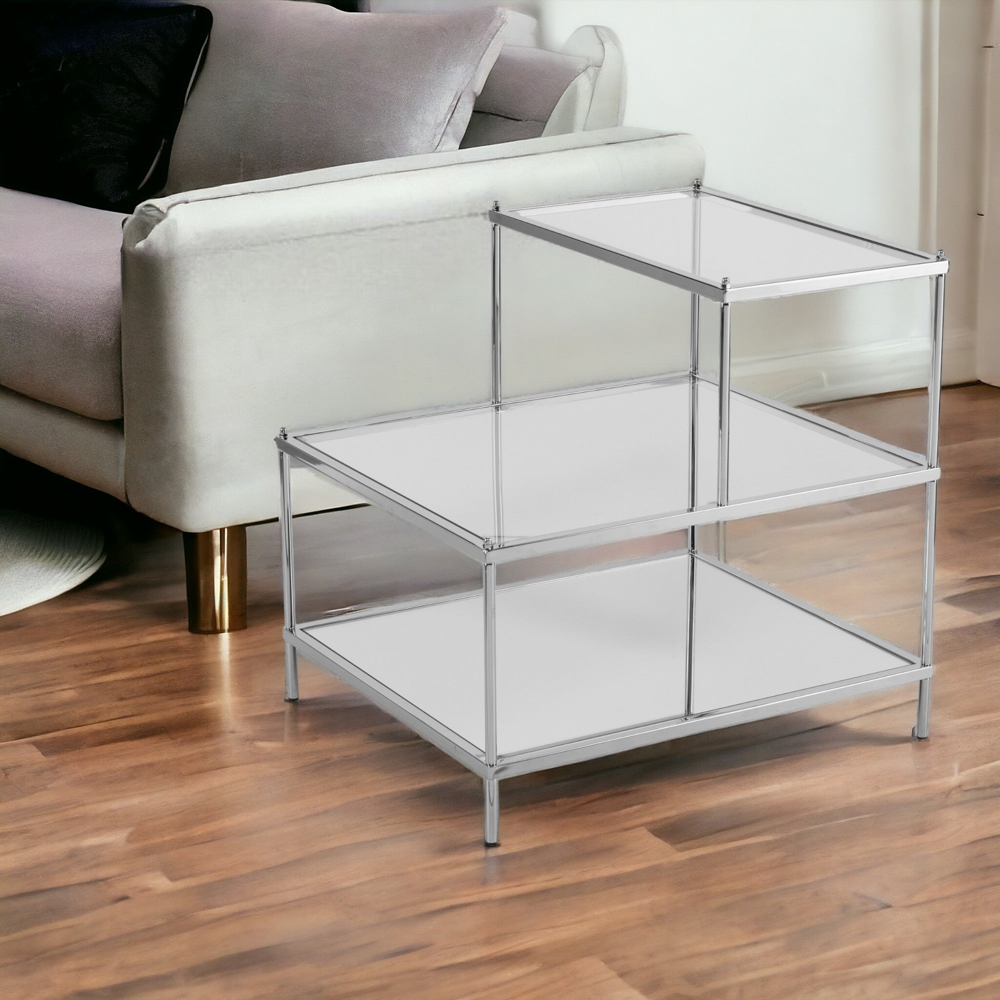 24" Silver And Clear Glass Mirrored End Table-End-Side Tables-DECOROLALA