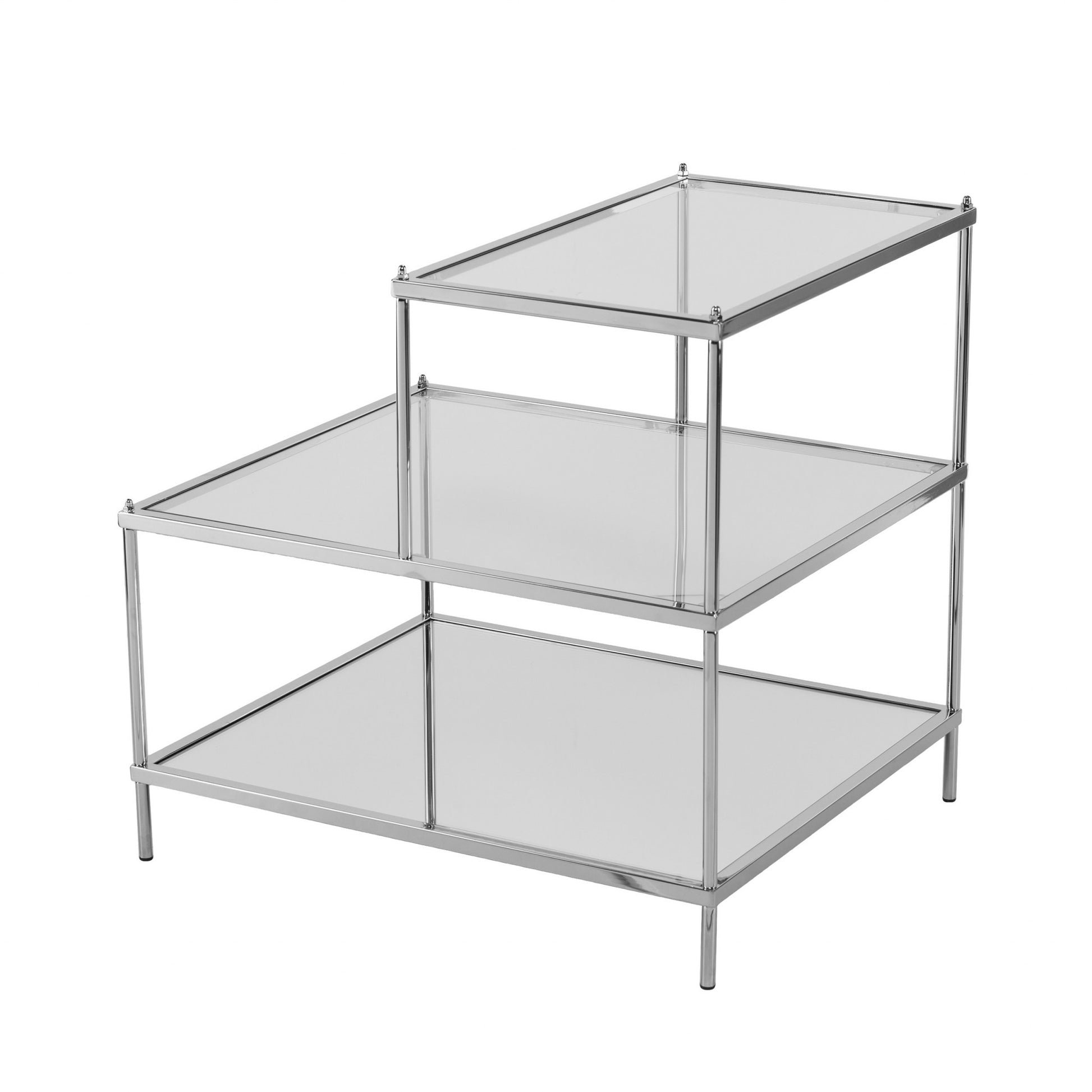 24" Silver And Clear Glass Mirrored End Table-End-Side Tables-DECOROLALA
