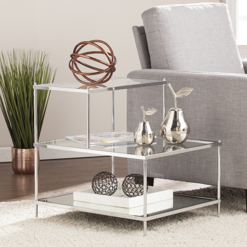 24" Silver And Clear Glass Mirrored End Table-End-Side Tables-DECOROLALA