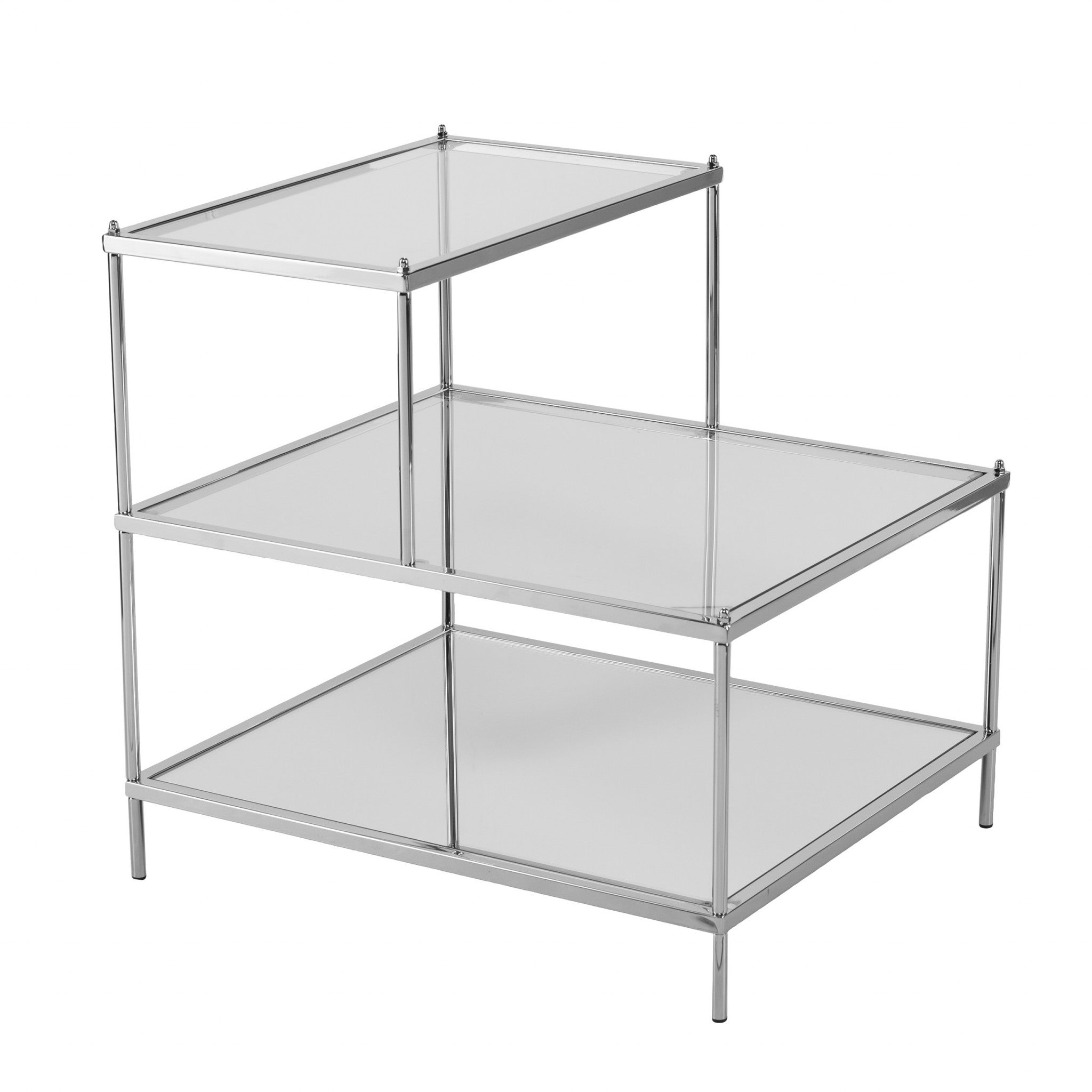 24" Silver And Clear Glass Mirrored End Table-End-Side Tables-DECOROLALA