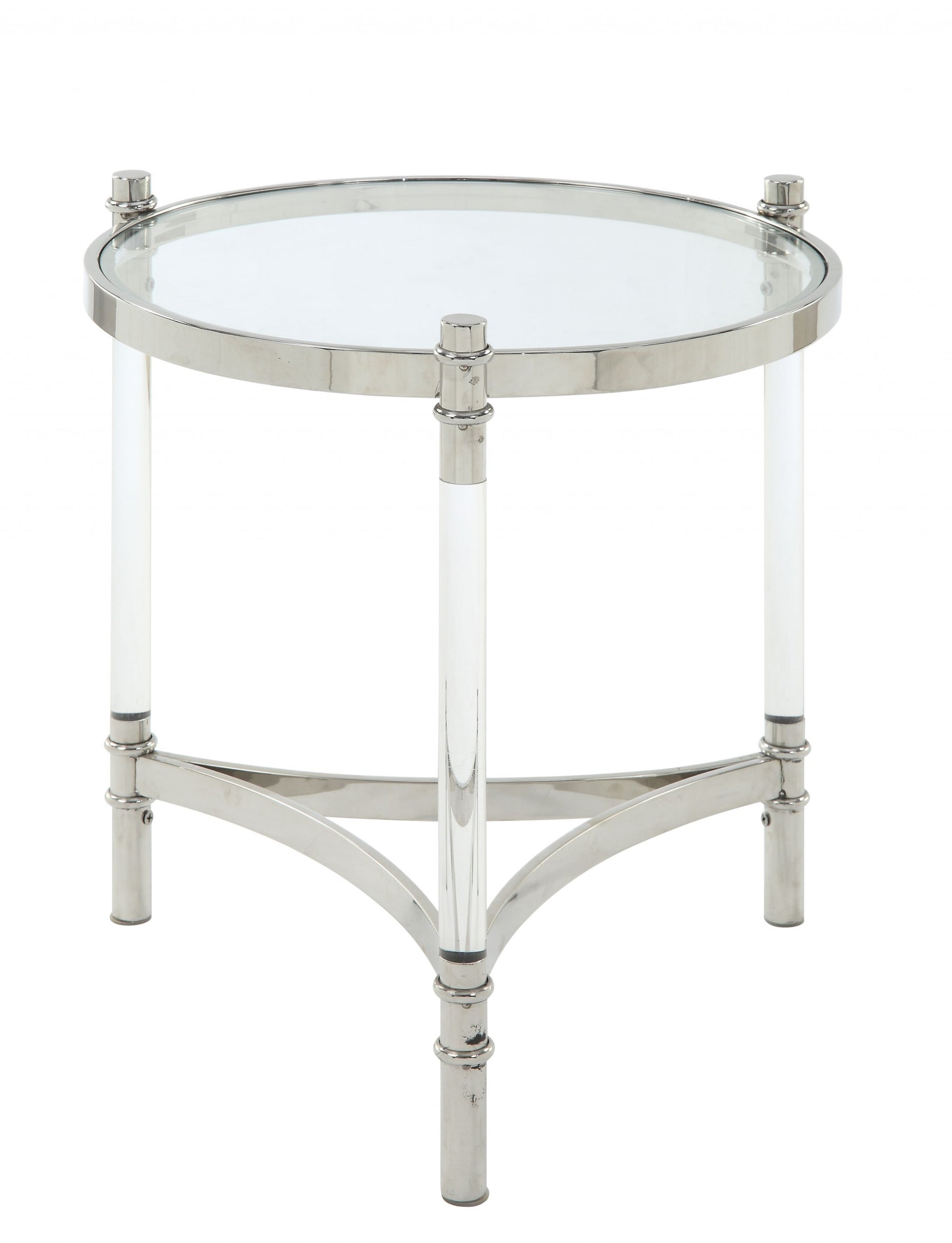24" Silver And Clear Glass Round End Table-End-Side Tables-DECOROLALA