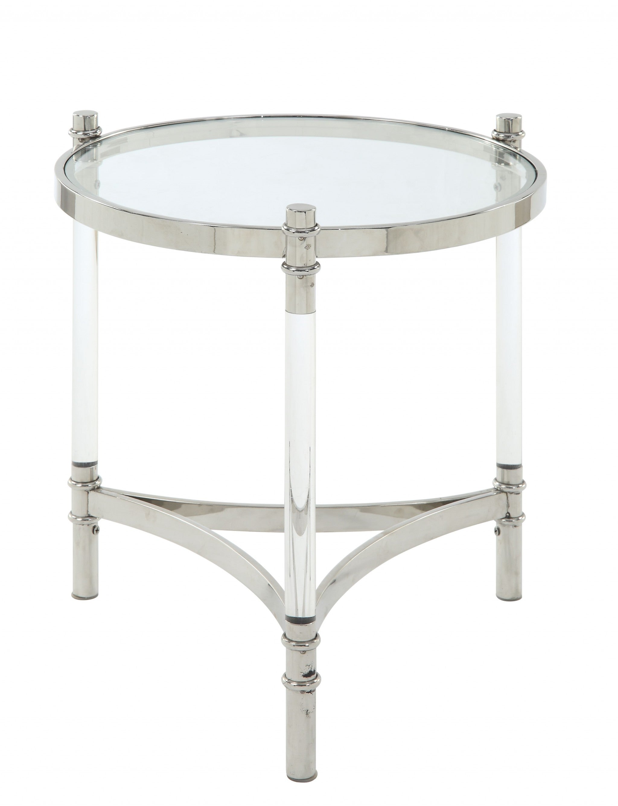 24" Silver And Clear Glass Round End Table-End-Side Tables-DECOROLALA
