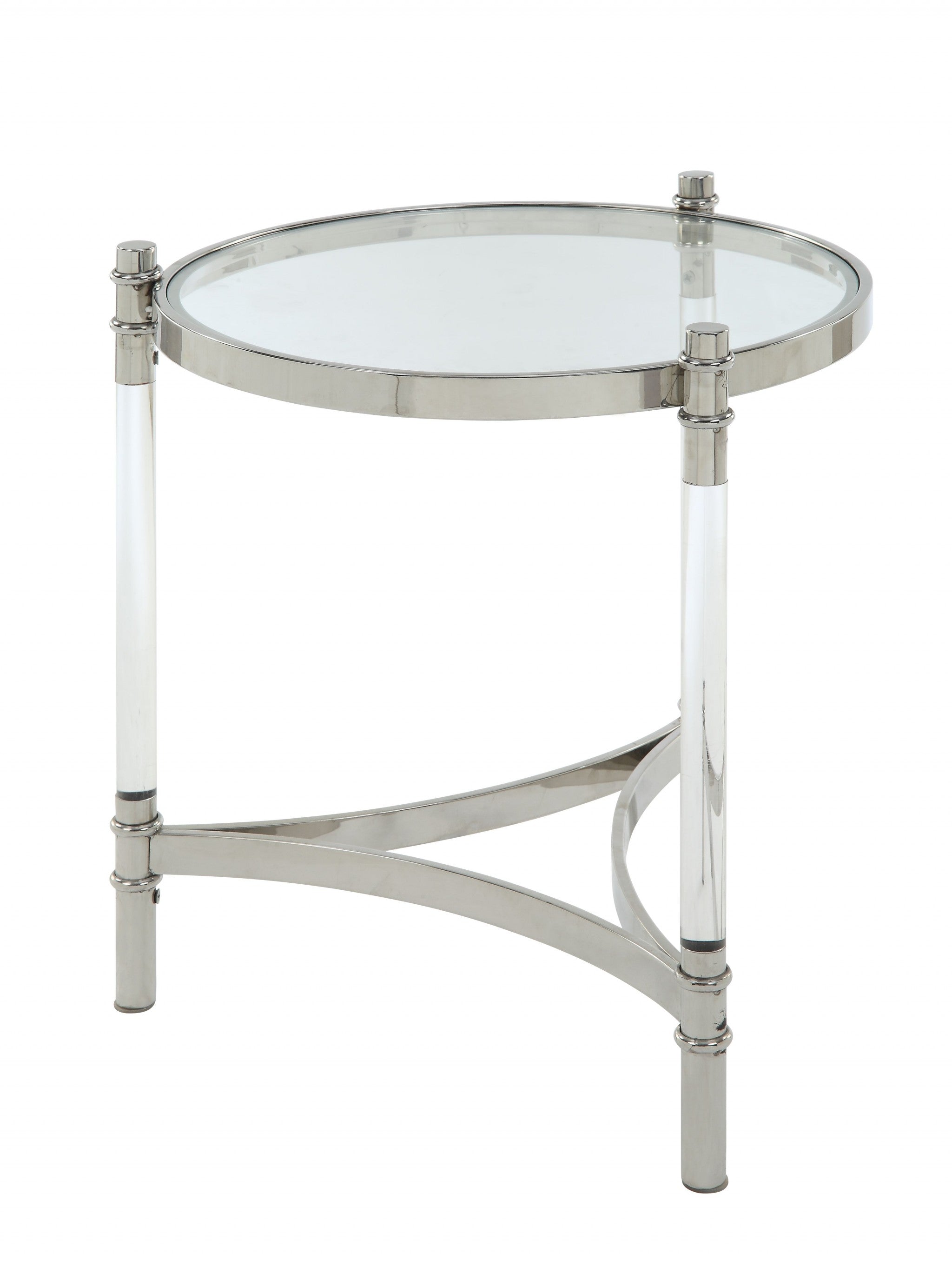 24" Silver And Clear Glass Round End Table-End-Side Tables-DECOROLALA