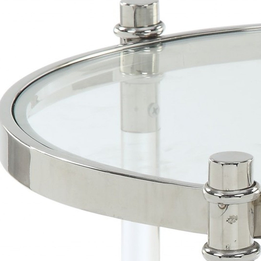 24" Silver And Clear Glass Round End Table-End-Side Tables-DECOROLALA