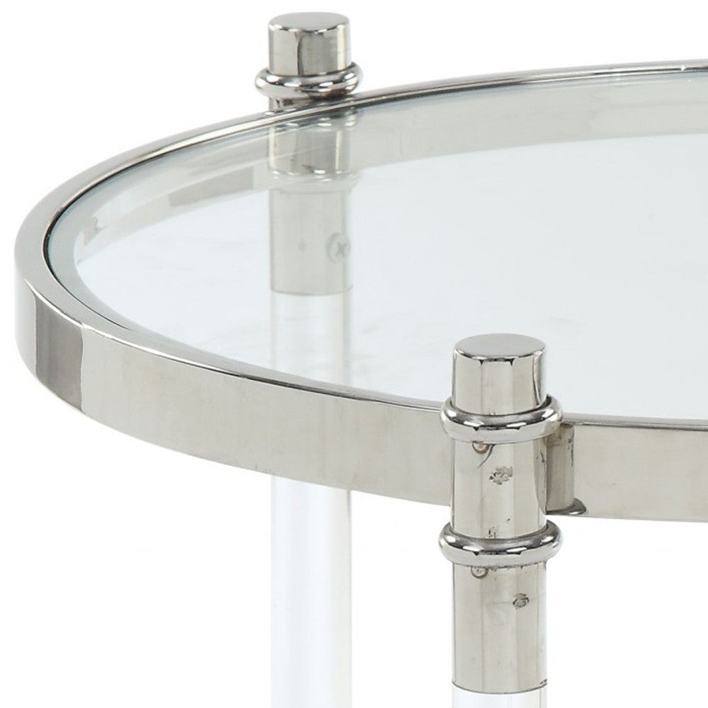 24" Silver And Clear Glass Round End Table-End-Side Tables-DECOROLALA