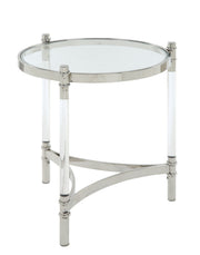 24" Silver And Clear Glass Round End Table-End-Side Tables-DECOROLALA